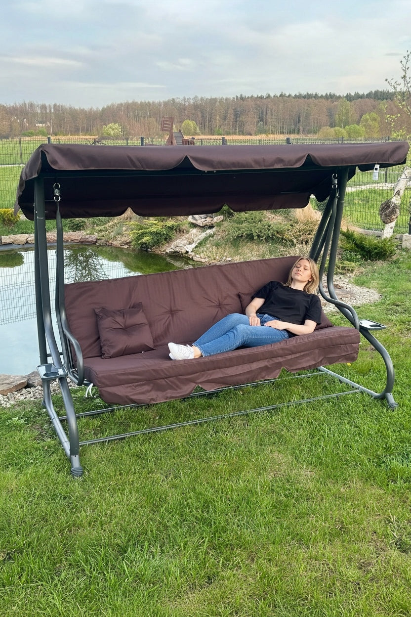 Garden Swing with Canopy Adjustable Seat Mattress 2 Cushions Manufacturer Ramiz