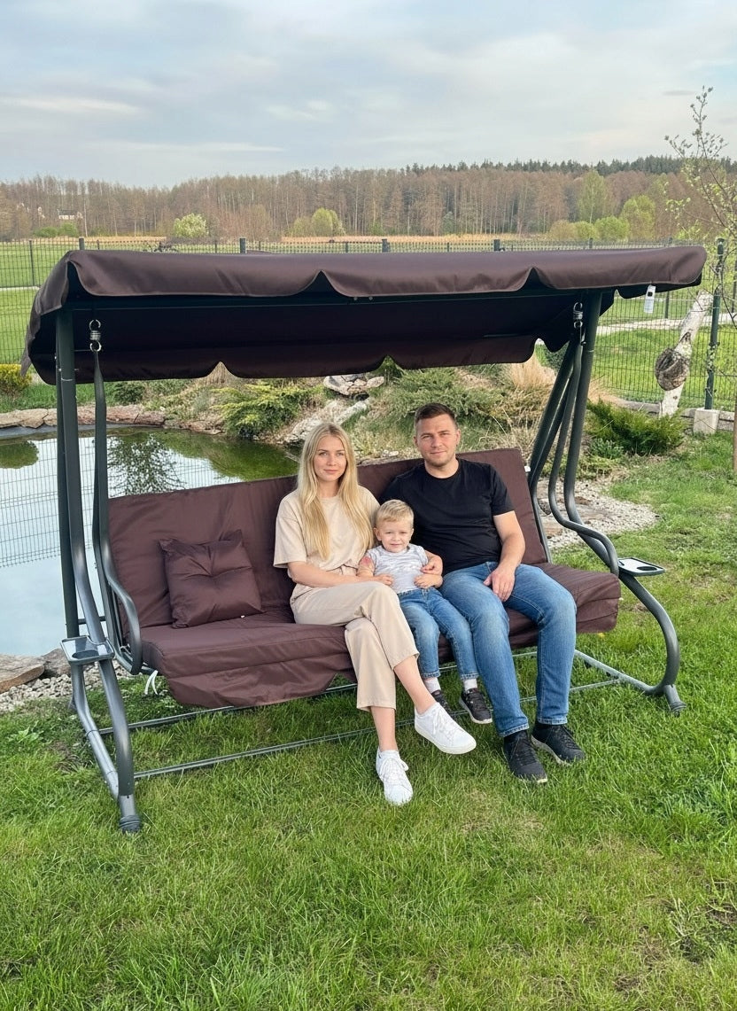 Garden Swing with Canopy Adjustable Seat Mattress 2 Cushions Packaging status original