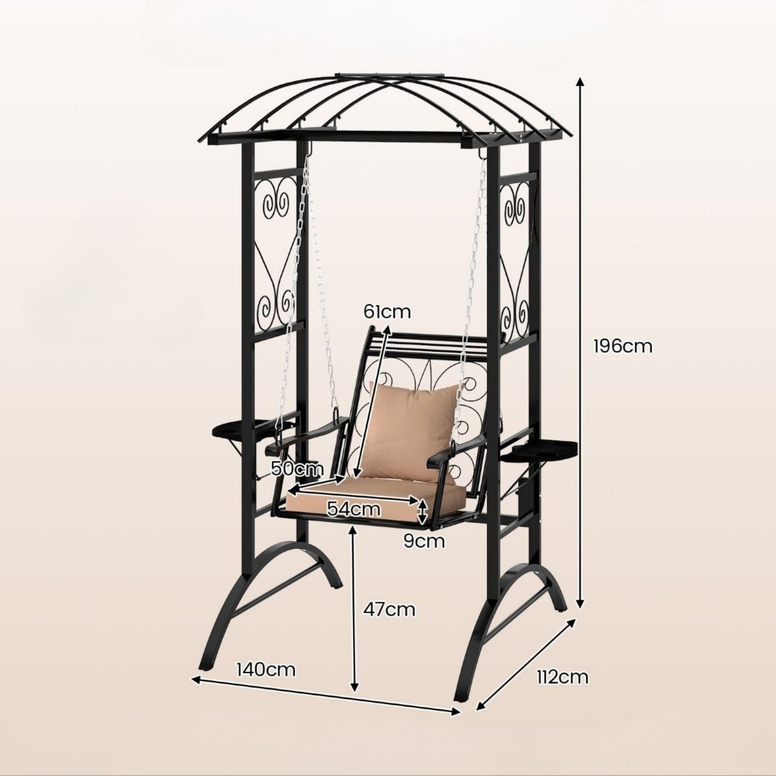 Garden Swing with Metal Frame Single Seater Swing with Table Manufacturer Costway