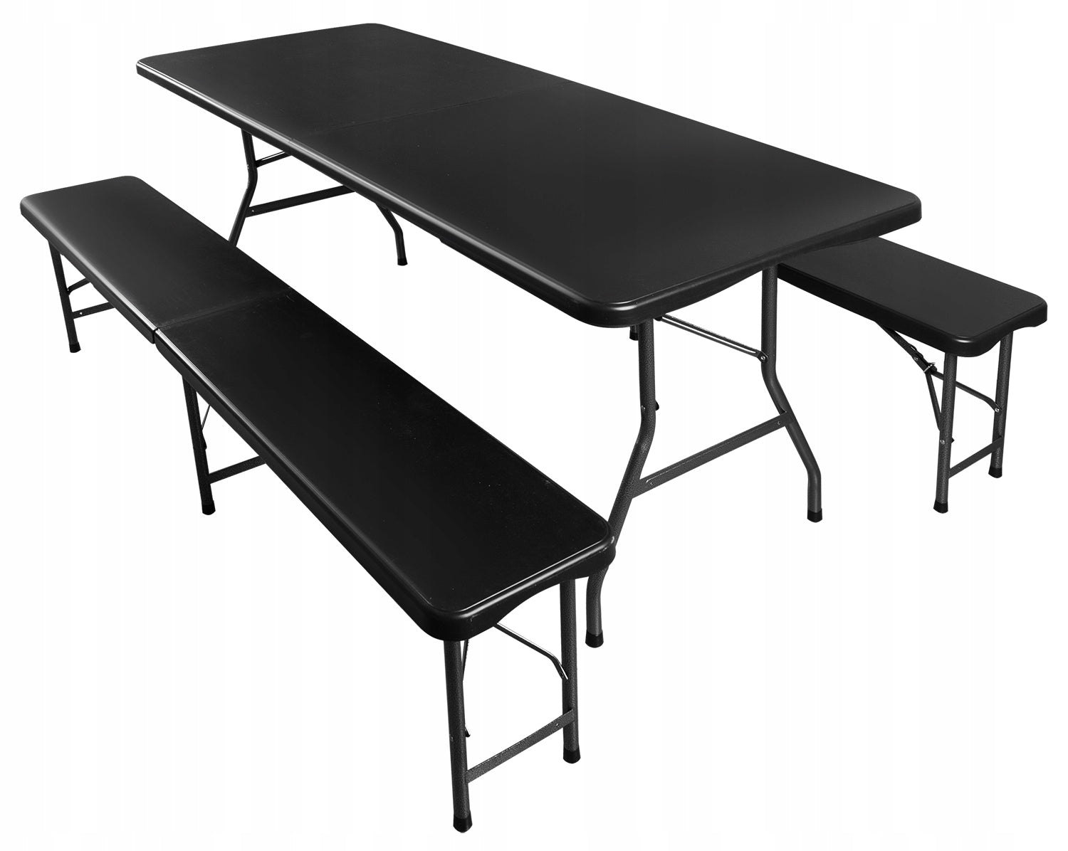 Garden Table Folding Catering Banquet Set + Benches Suitcase 180 cm Manufacturer code Stół ogrodowy składany 180cm + 2 ławki czarny