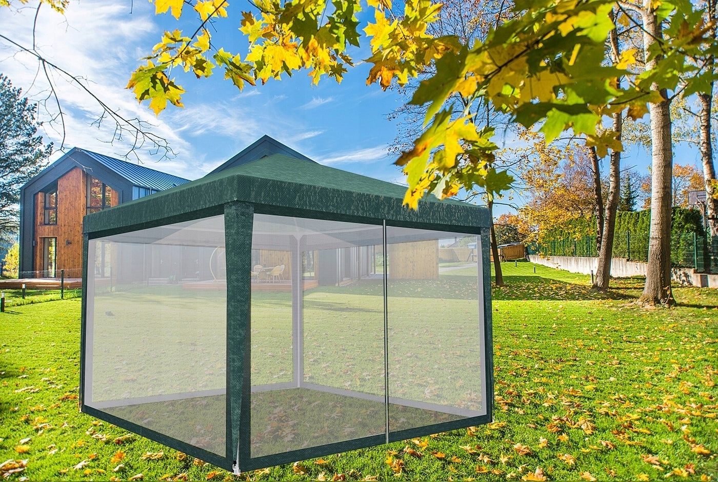 Garden Tent Commercial Gazebo Pavilion 3x3 + Mosquito Net For Terrace Garden Color green