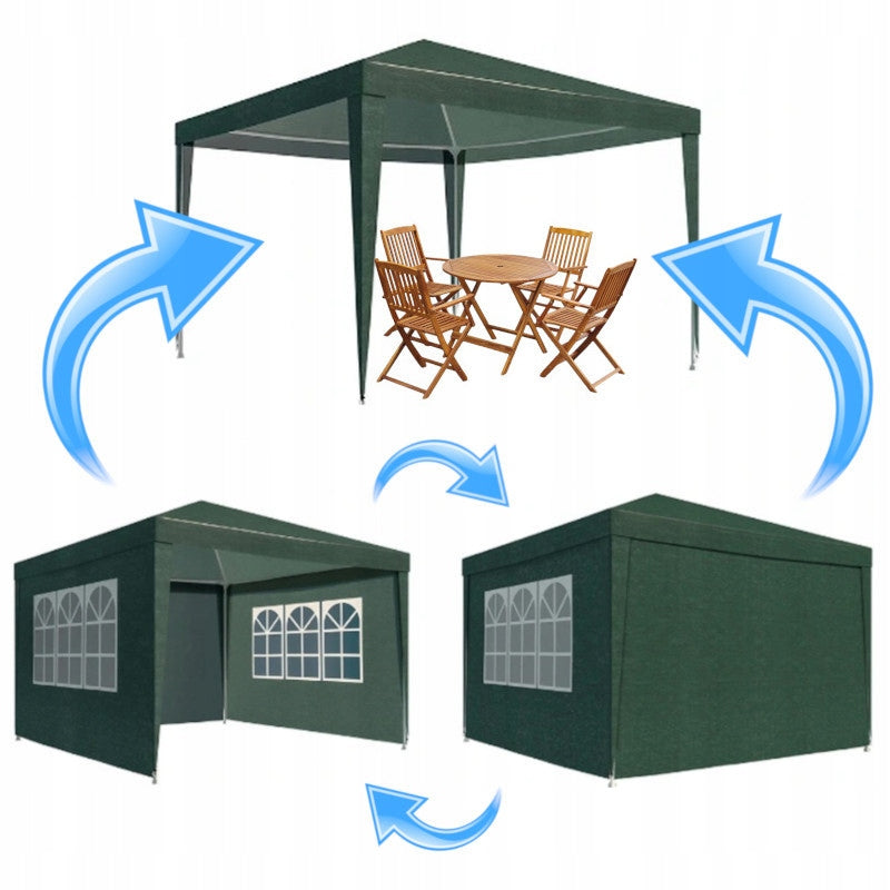 Garden Tent PAVILION 3x3m Commercial Garden Gazebo 4 Walls + Window Color green