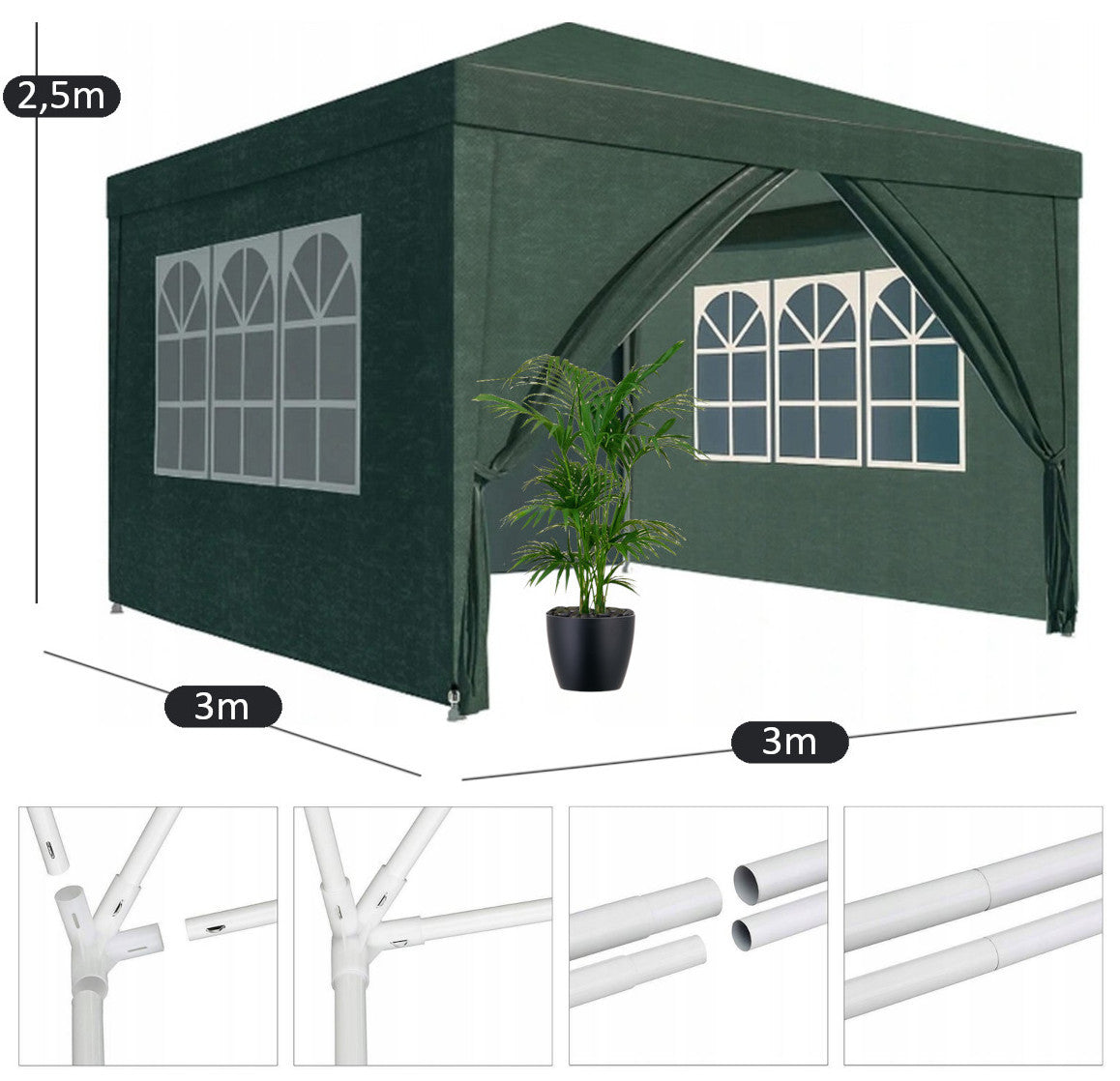 Garden Tent PAVILION 3x3m Commercial Garden Gazebo 4 Walls + Window Type pavilion
