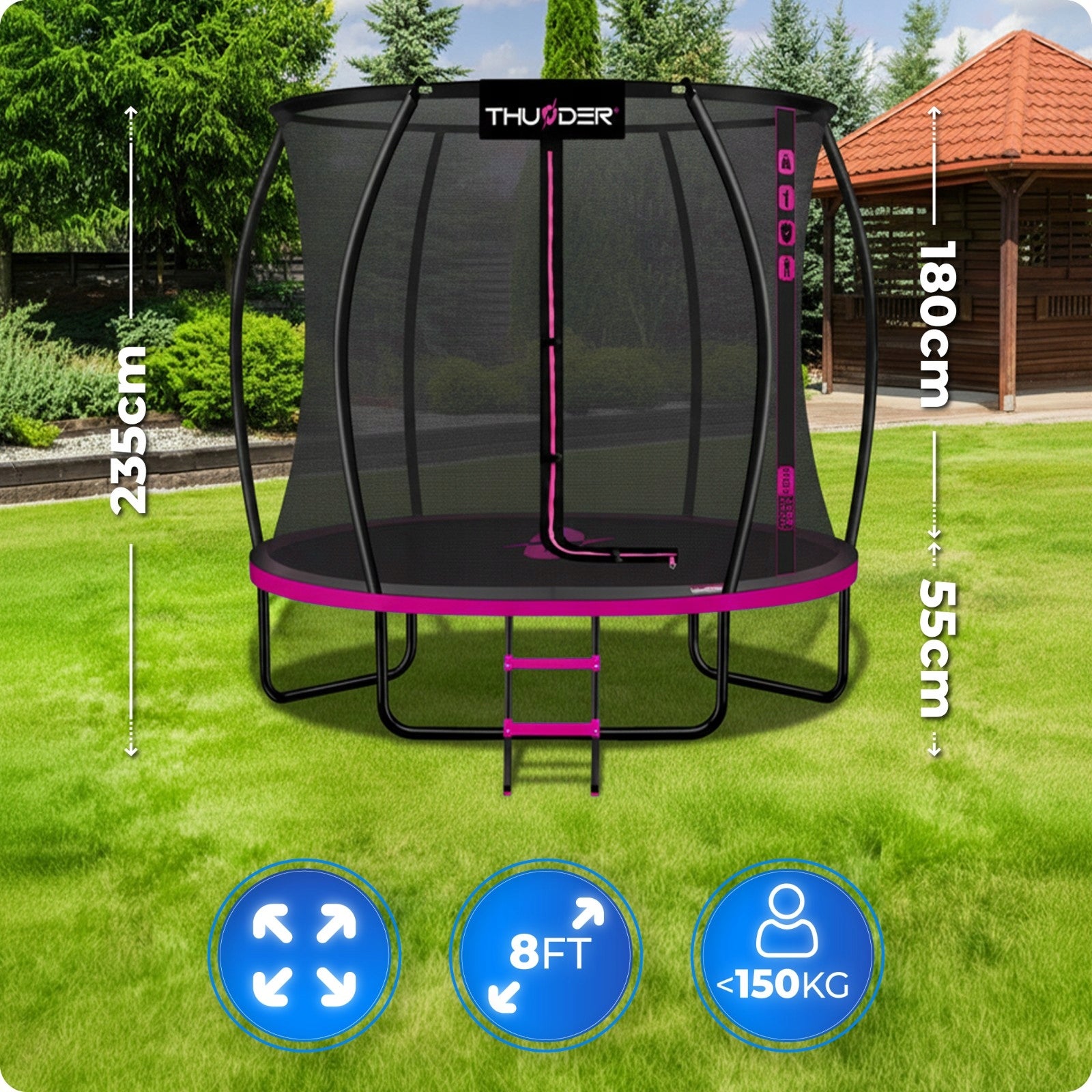 Garden Trampoline 8ft 244CM resilient mat easy assembly fun Thunder Packaging status original