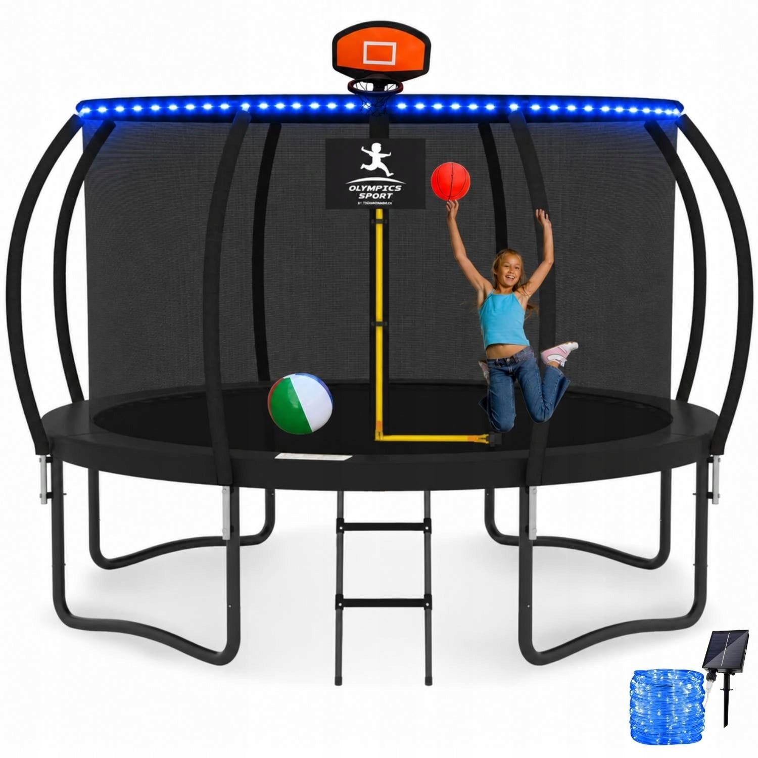 Garden Trampoline LED 12FT 366 cm 180kg Olympics Sport with Mesh Basket