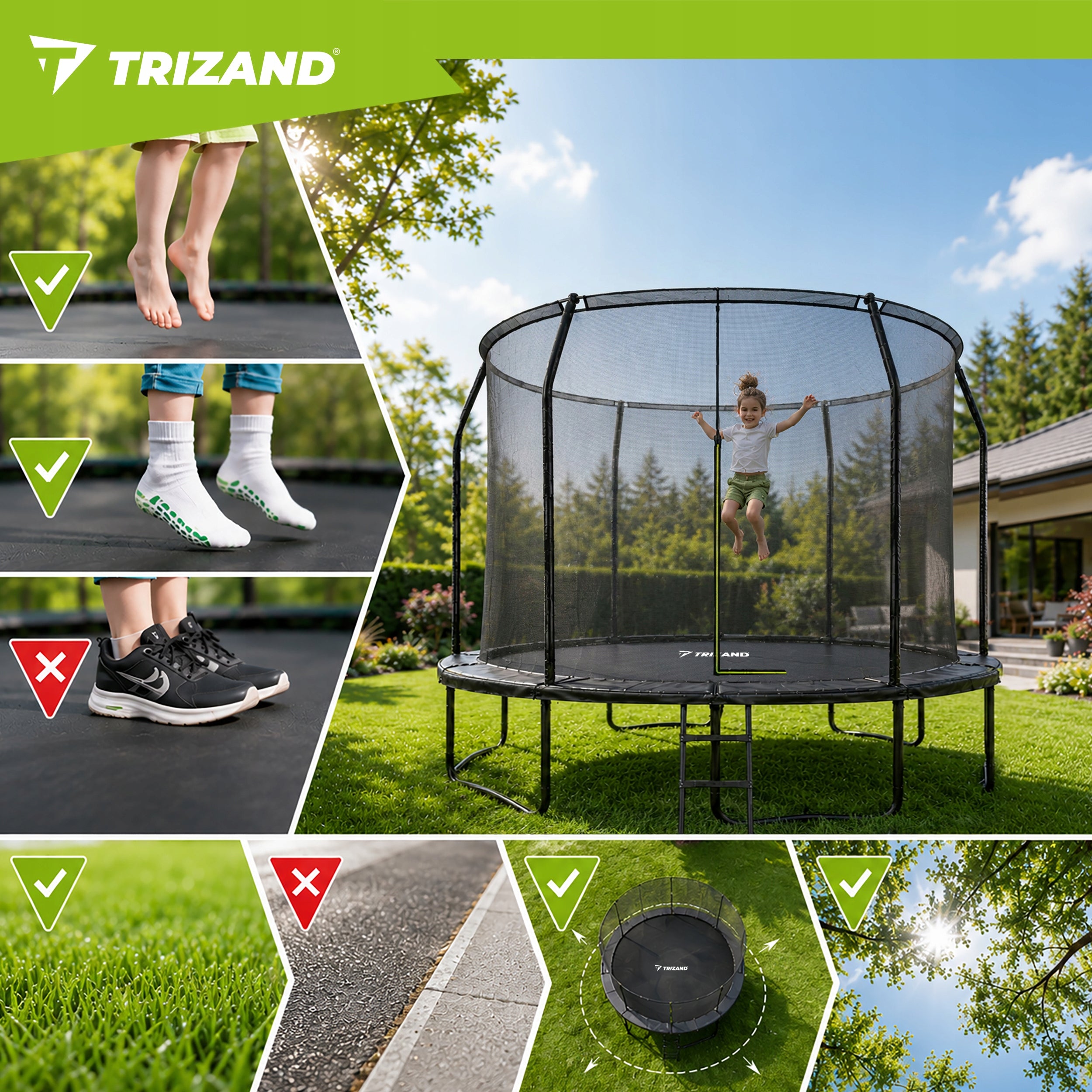Garden Trampoline for Children with Mesh Ladder 366cm Large 150 kg Premium Number of springs/ropes 72