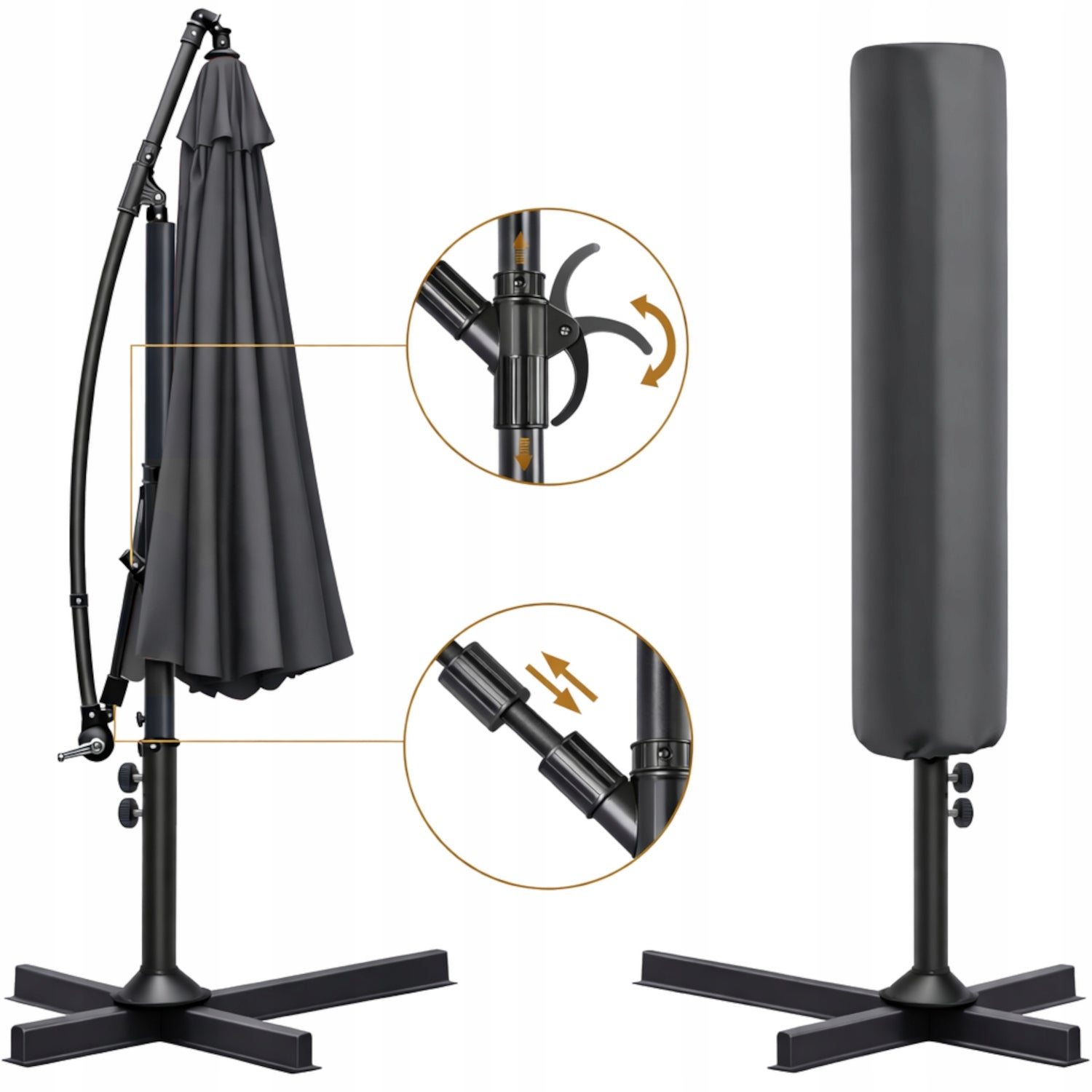 Garden UMBRELLA LARGE FOLDING SOLID WITH BOOM AND FRILL + COVER Color gray