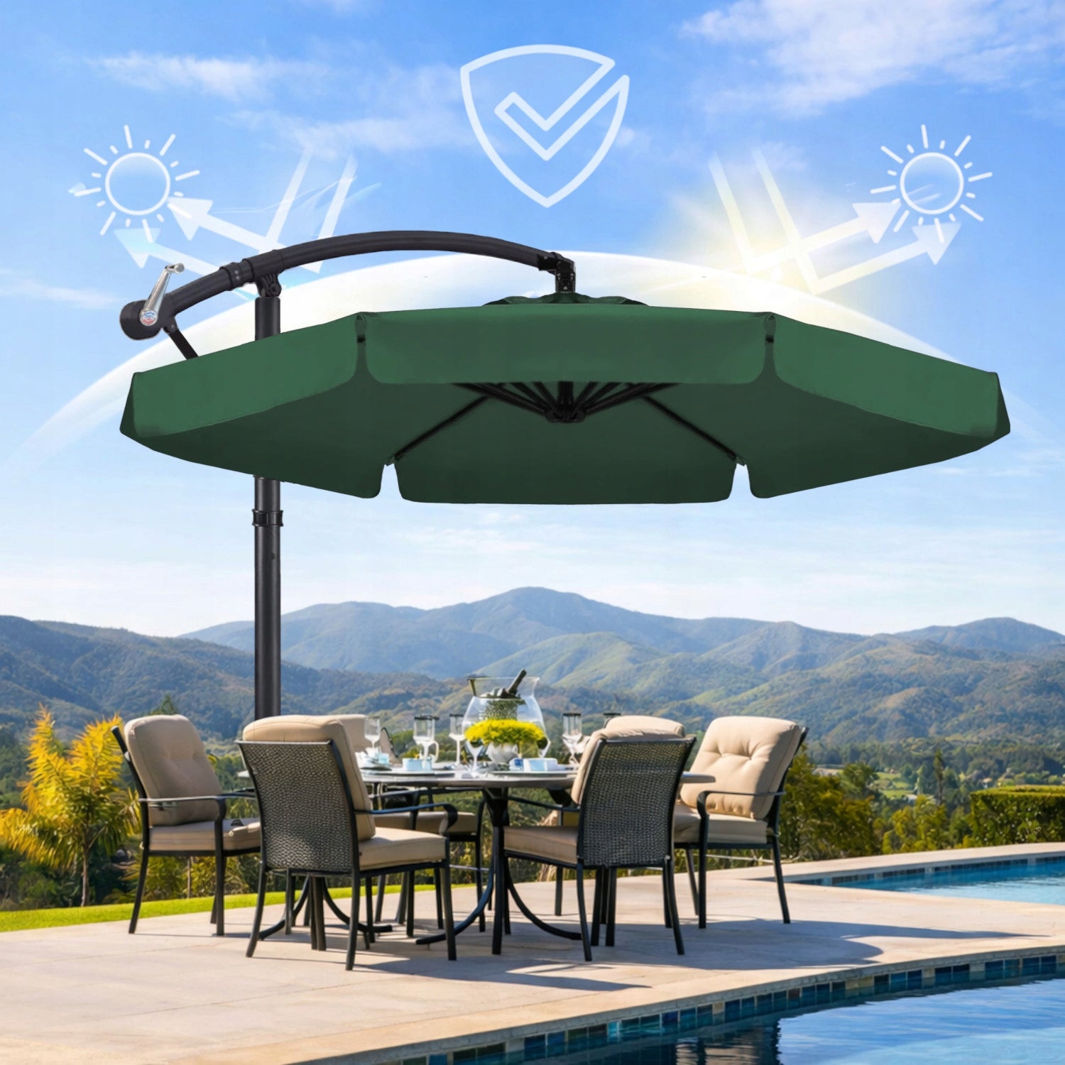 Garden UMBRELLA LARGE FOLDING SOLID WITH BOOM AND FRILL + COVER Manufacturer code Green Ultra - zielony z grubym materiałem