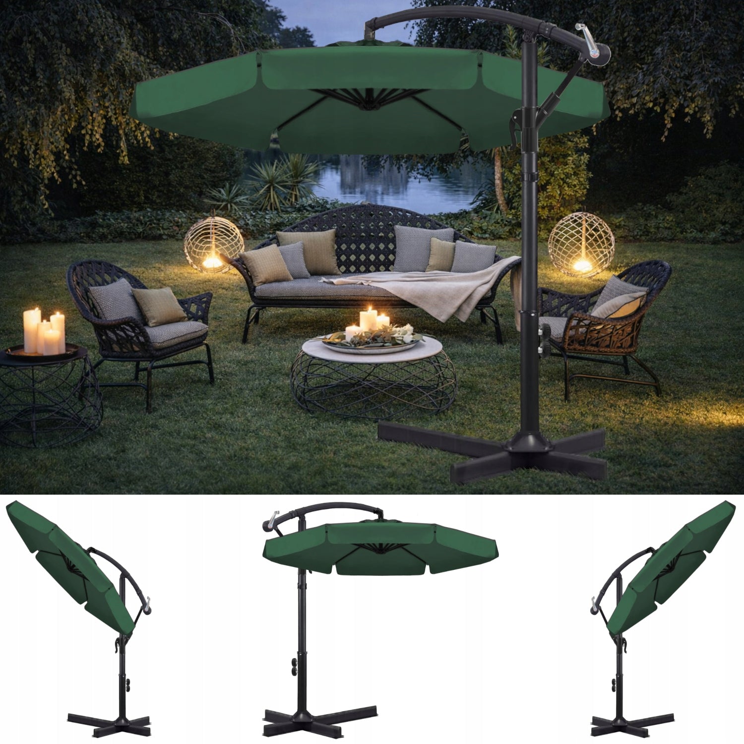 Garden UMBRELLA LARGE FOLDING SOLID WITH BOOM AND FRILL + COVER Packaging status original
