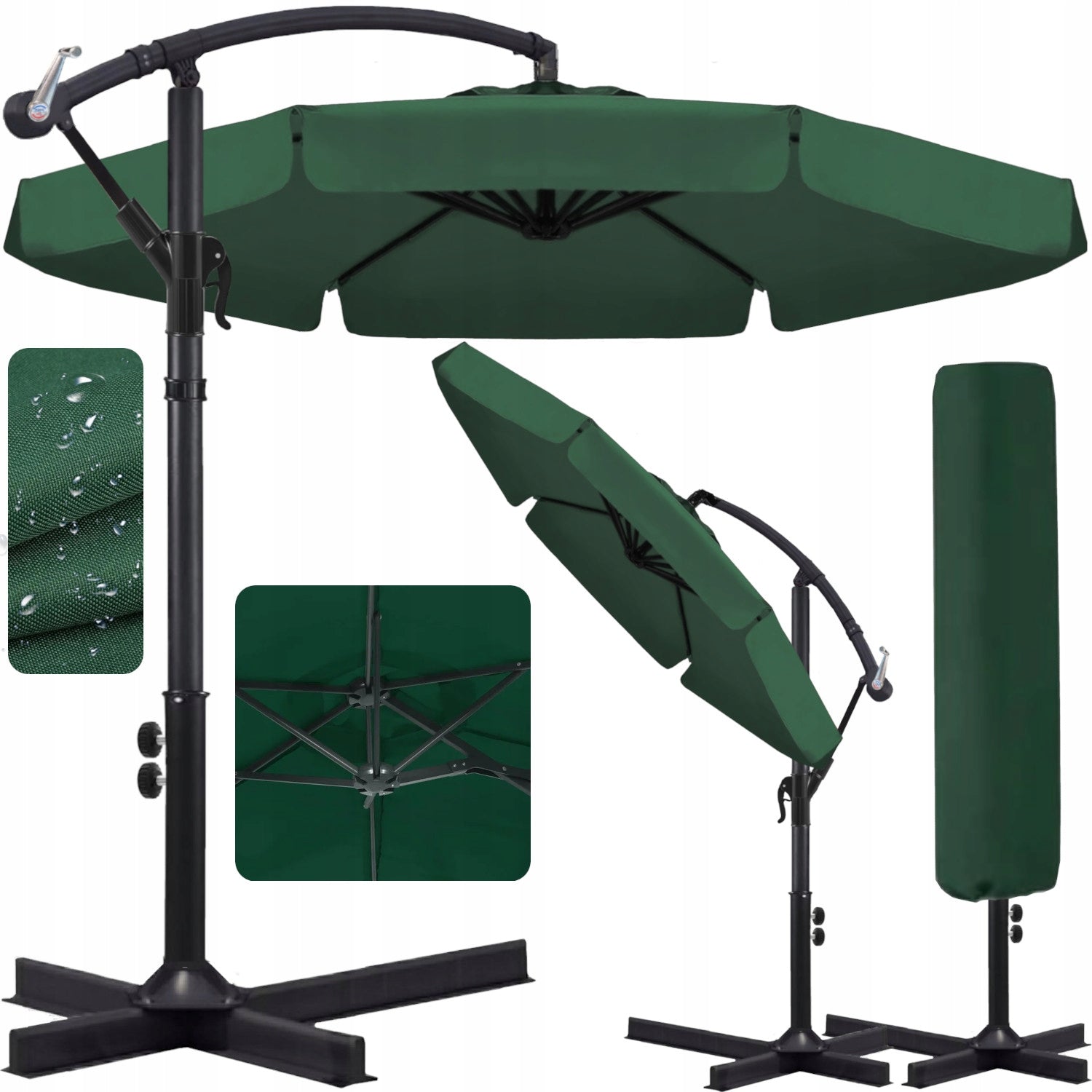 Garden UMBRELLA LARGE FOLDING SOLID WITH BOOM AND FRILL + COVER