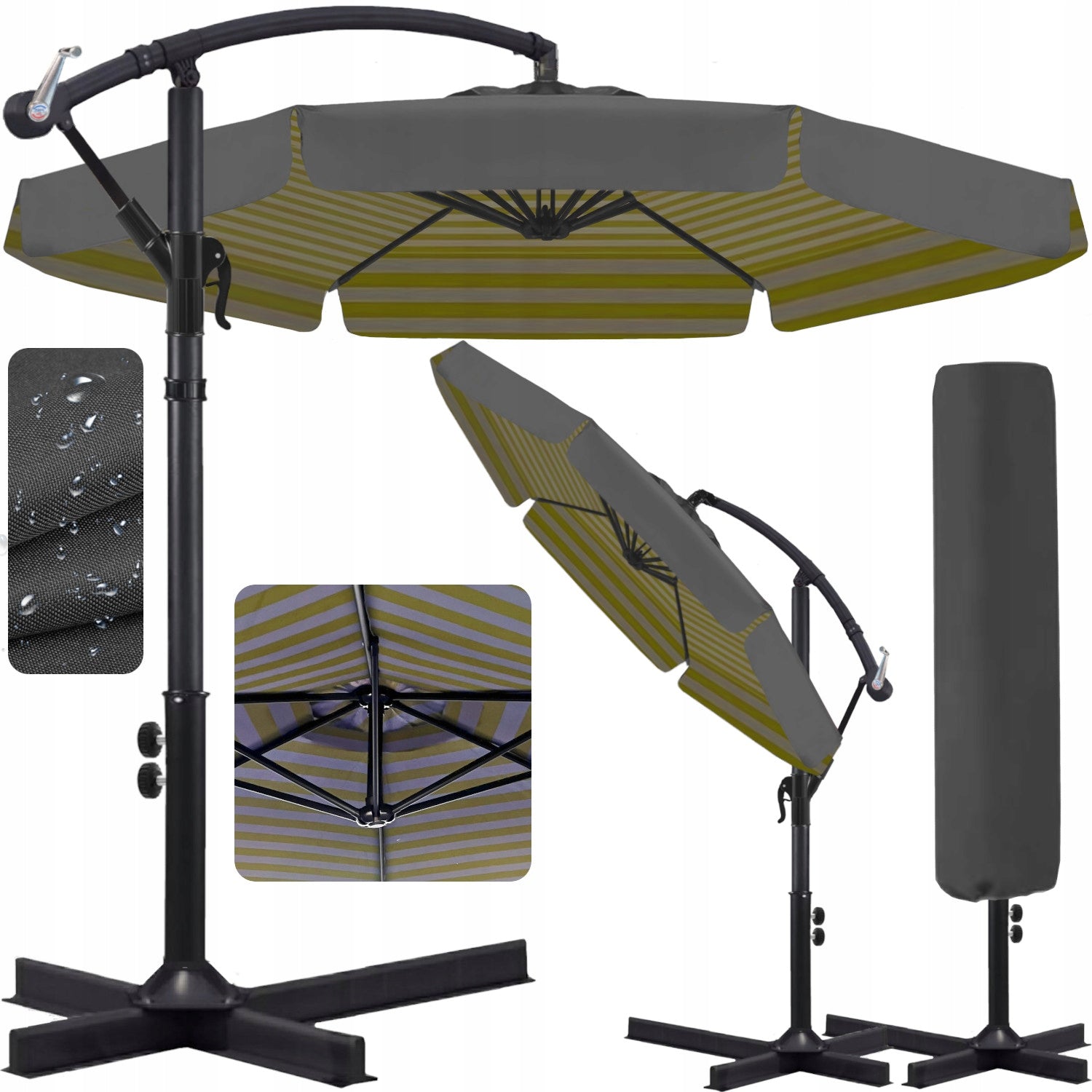 Garden UMBRELLA LARGE FOLDING SOLID WITH BOOM AND FRILL + COVER