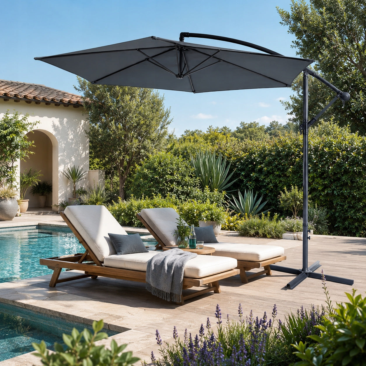 Garden UMBRELLA SIDE SAMBA with boom GREY 300cm for Terrace SOLID Color gray
