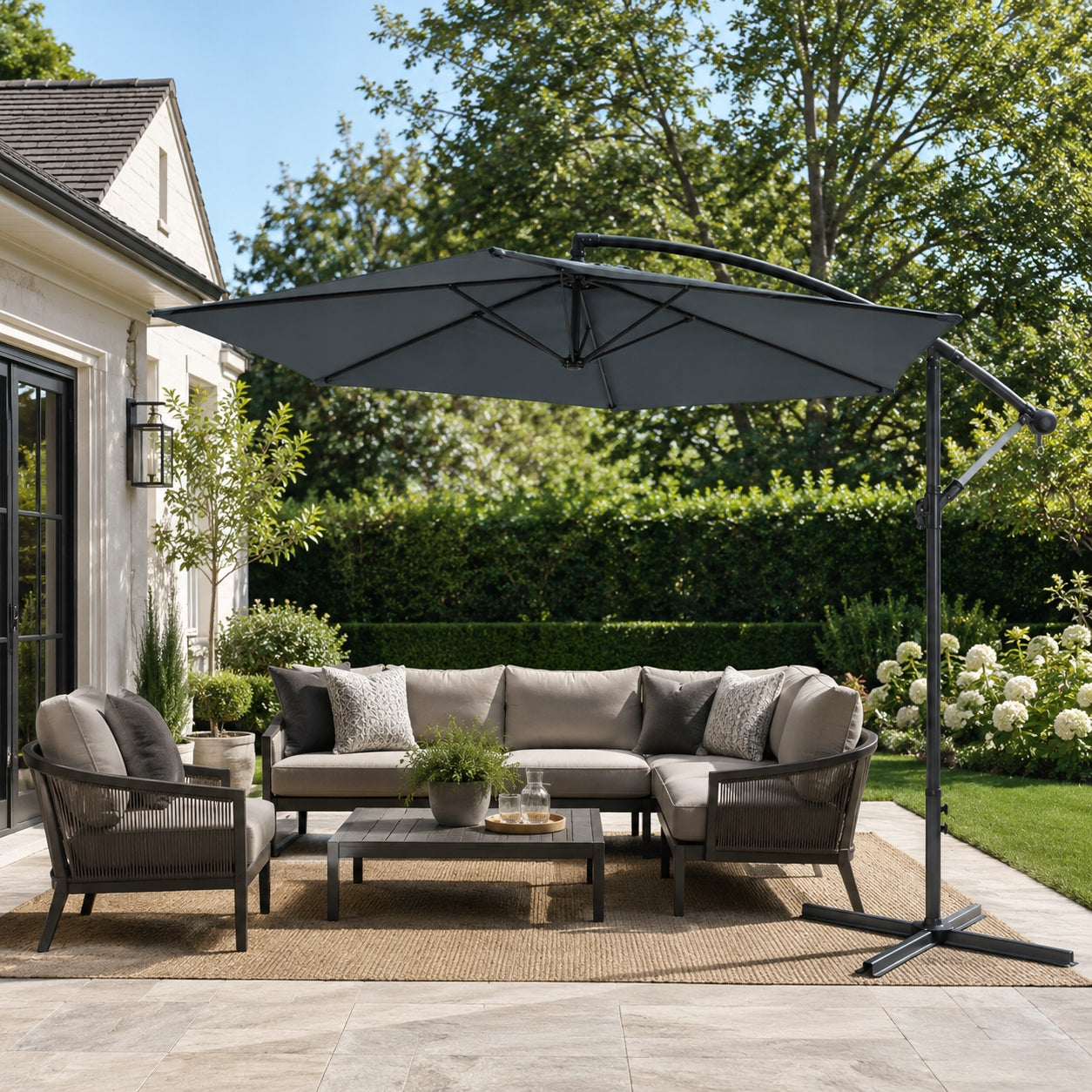 Garden UMBRELLA SIDE SAMBA with boom GREY 300cm for Terrace SOLID Diameter/width 300 cm