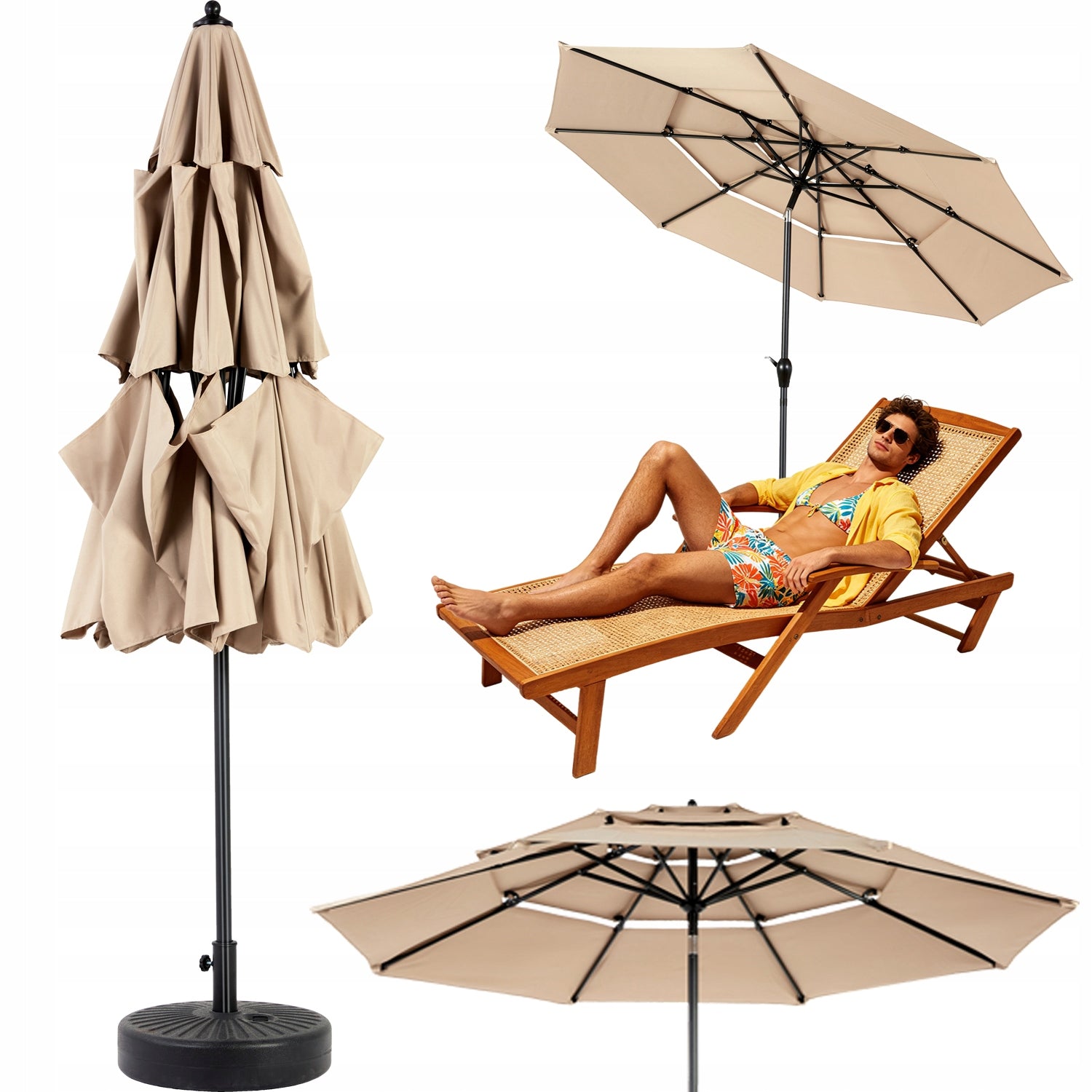 Garden Umbrella 141x40,5x14,5 cm UV50+ khaki with automatic tilt