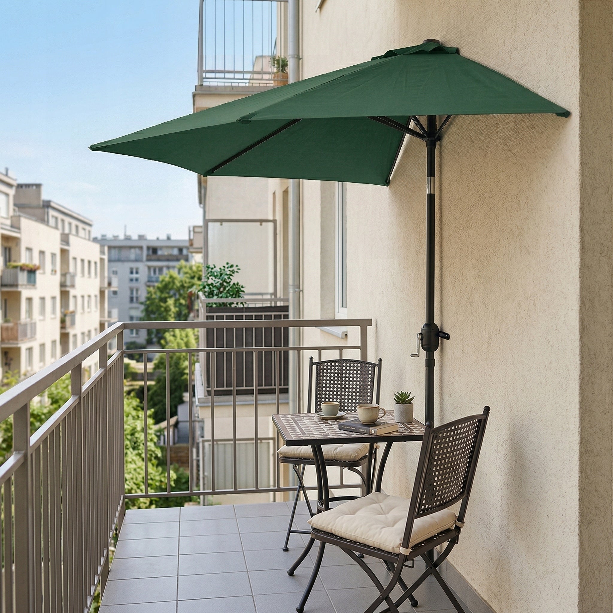 Garden Umbrella 2,7m Semi-Umbrella Wall Green For Terrace Balcony Crank Manufacturer code Parasol Ścienny Na Taras Ogród Balkon