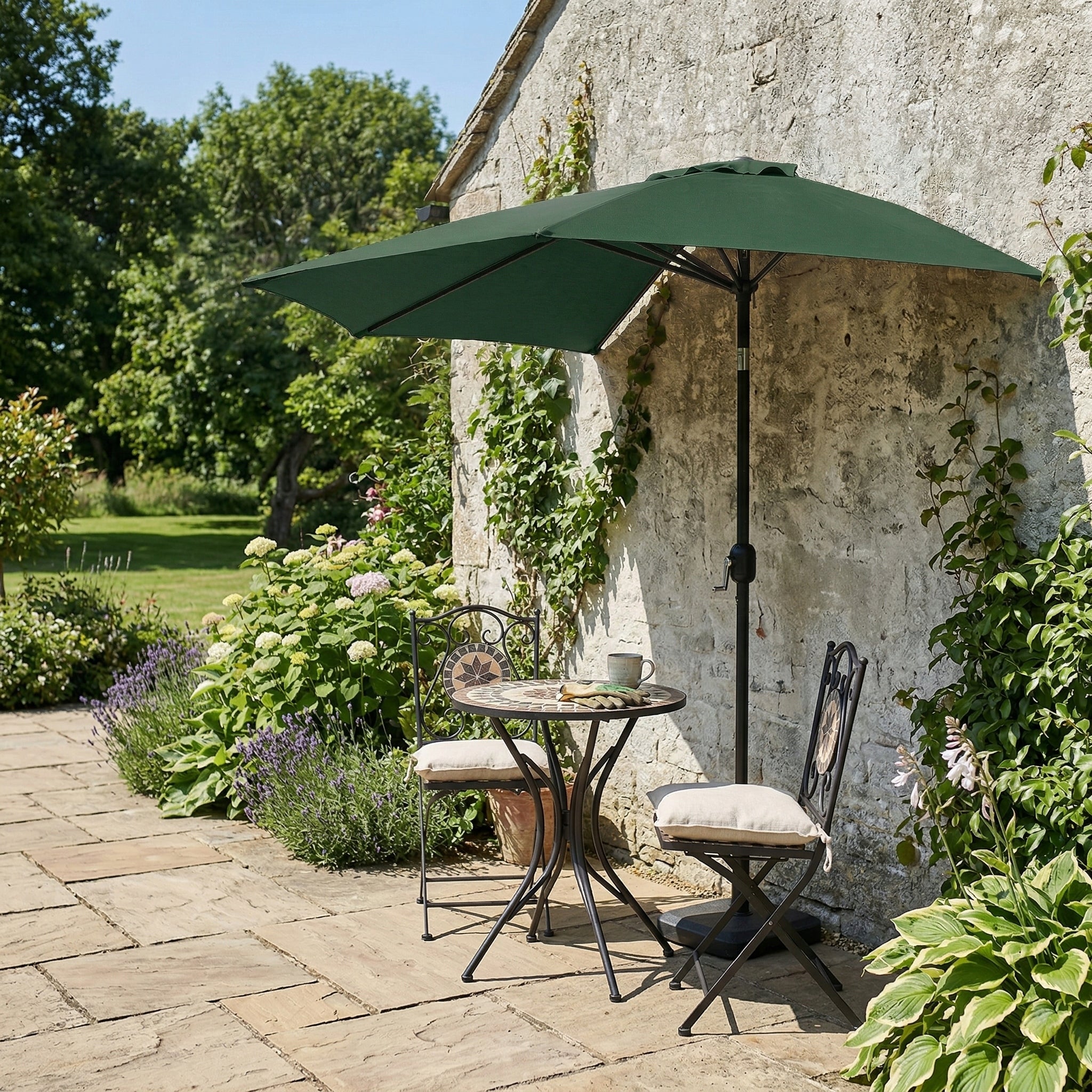 Garden Umbrella 2,7m Semi-Umbrella Wall Green For Terrace Balcony Crank Packaging status original