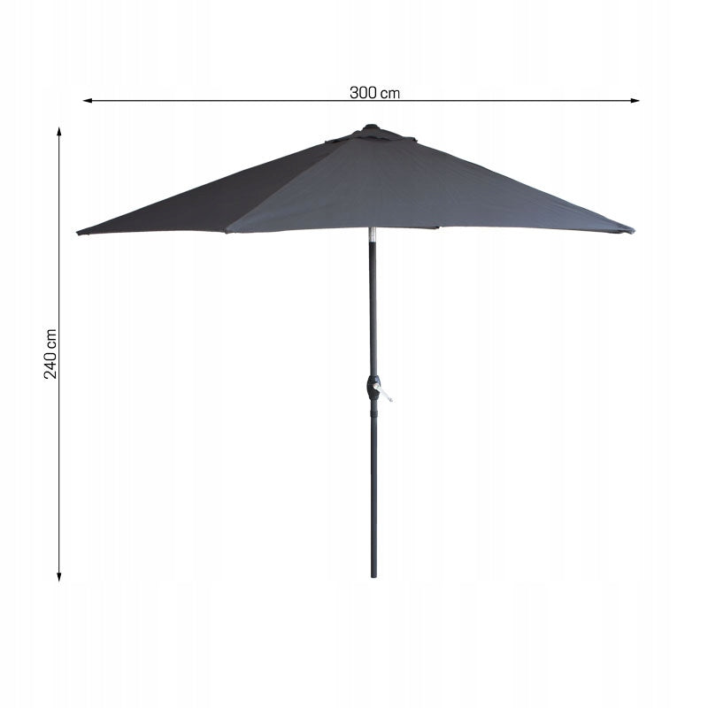 Garden Umbrella 3m LARGE GREY ADJUSTABLE Terrace 300cm BALCONY SOLID Diameter/width 300 cm