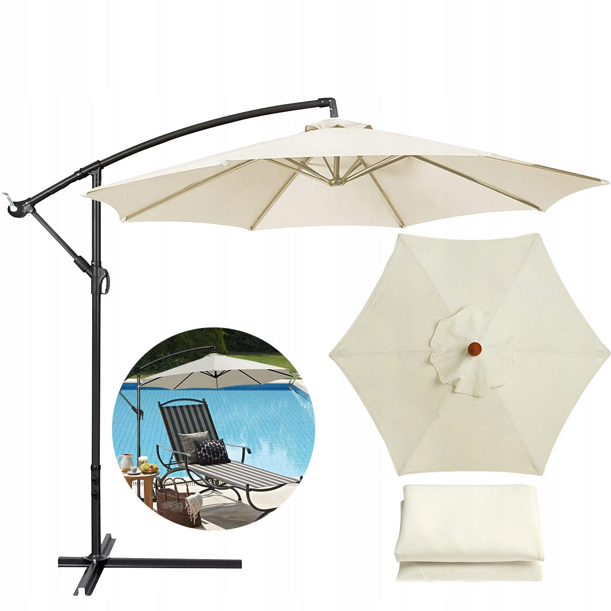 Garden Umbrella Cover 6 Arms 300cm Beige Waterproof