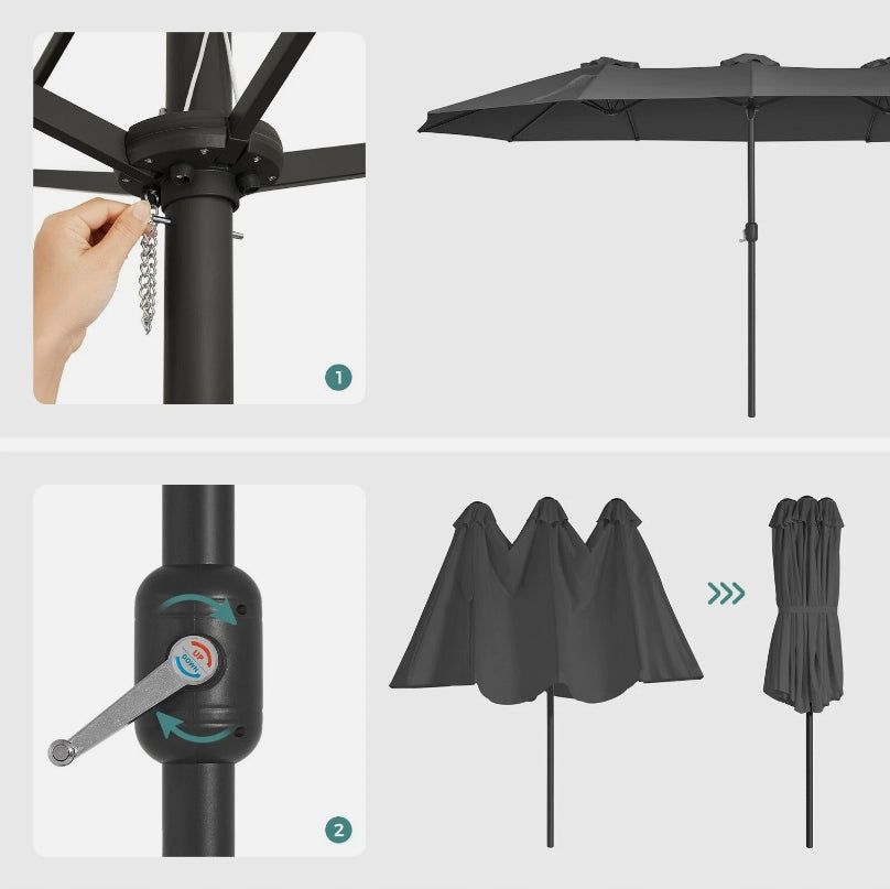 Garden Umbrella Large 400x200 CM Double Folding XXL UV50+ Grey Manufacturer no brand
