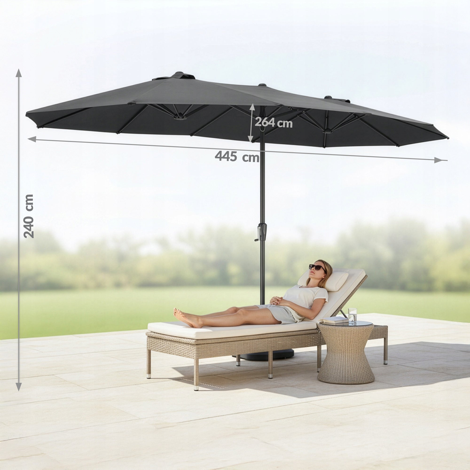 Garden Umbrella Large 445x264 CM Double Folding XXL UV80+ Cover Color gray