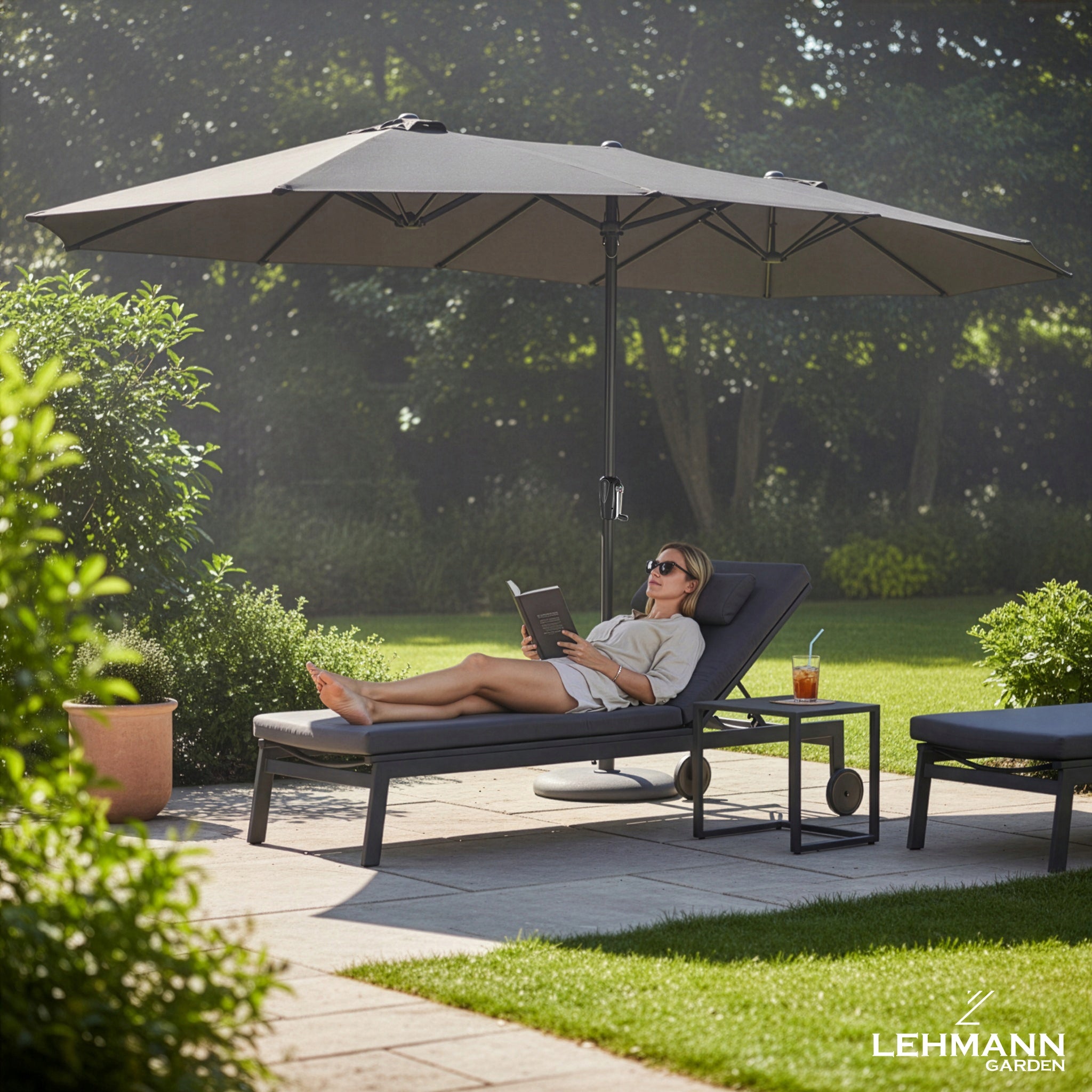 Garden Umbrella Large 445x264 CM Double Folding XXL UV80+ Cover Packaging status original