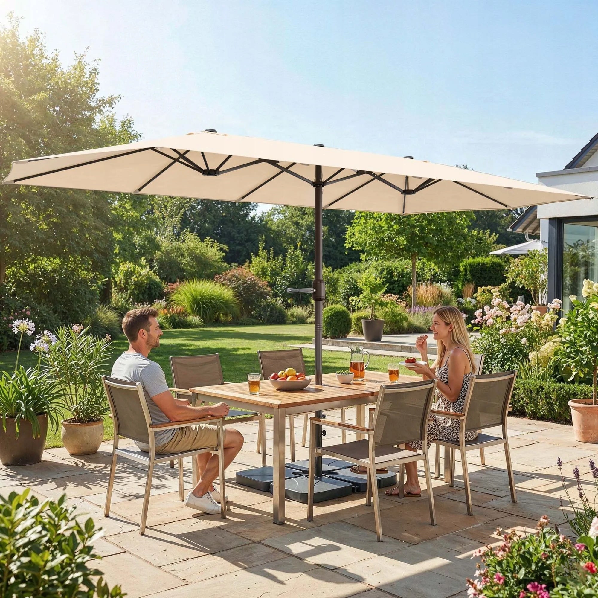 Garden Umbrella Large 450x265cm UV50+Steel Frame Base Cover Color beige
