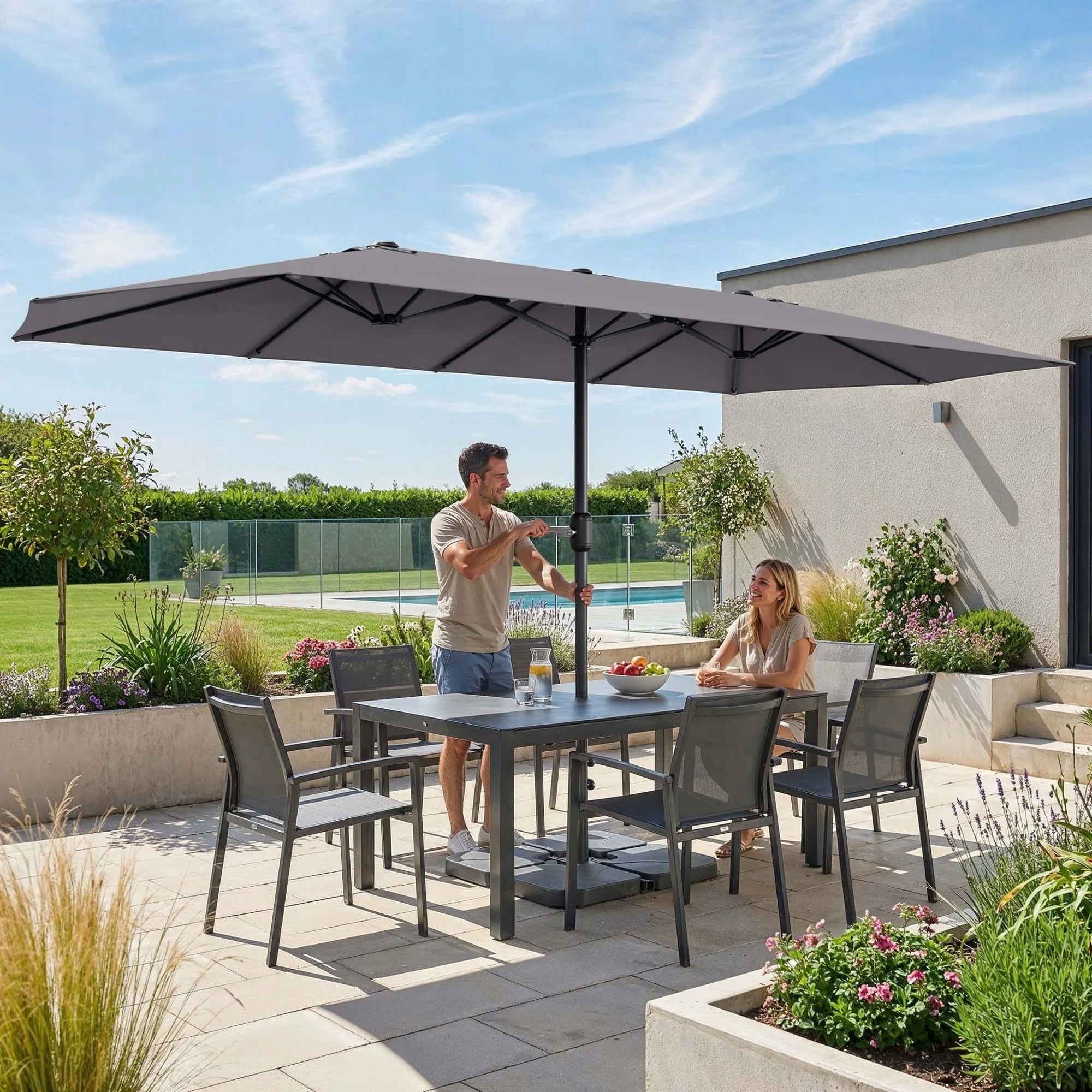 Garden Umbrella Large 450x265x240 cm Folding UV50+ Cover Color gray