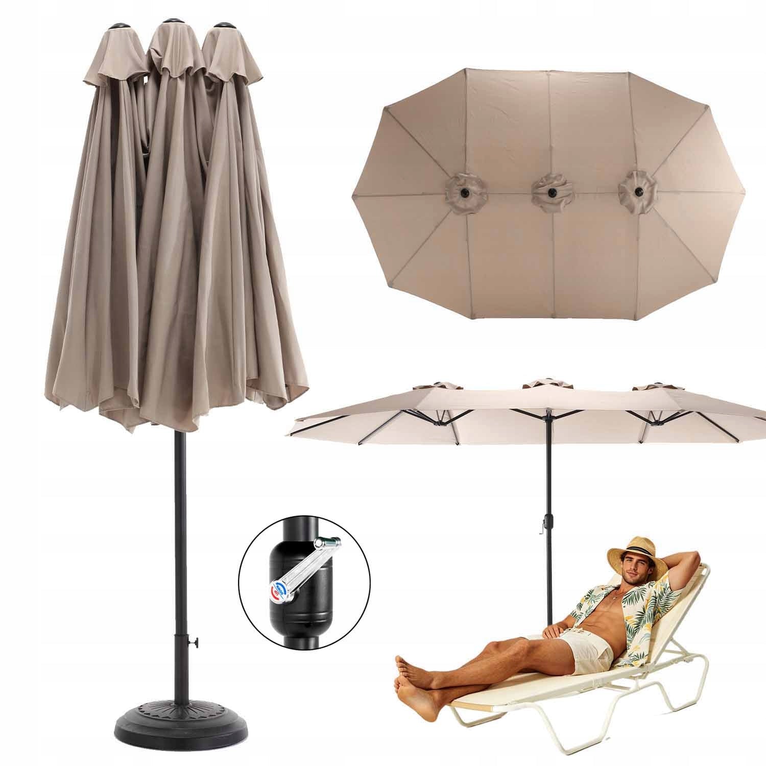 Garden Umbrella Large 450x267x255cm Folding Double xxl khaki with crank Kind classic