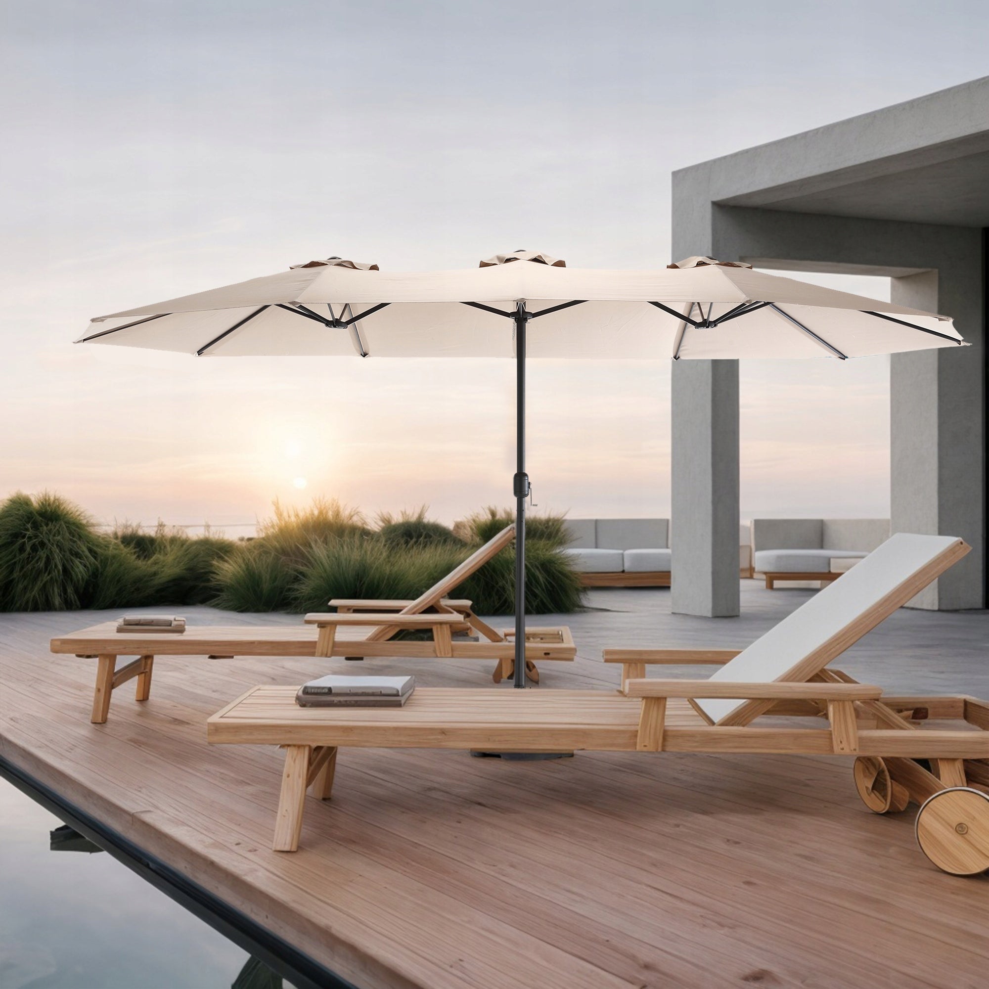 Garden Umbrella Large 450x267x255cm Folding Double xxl khaki with crank Packaging status original