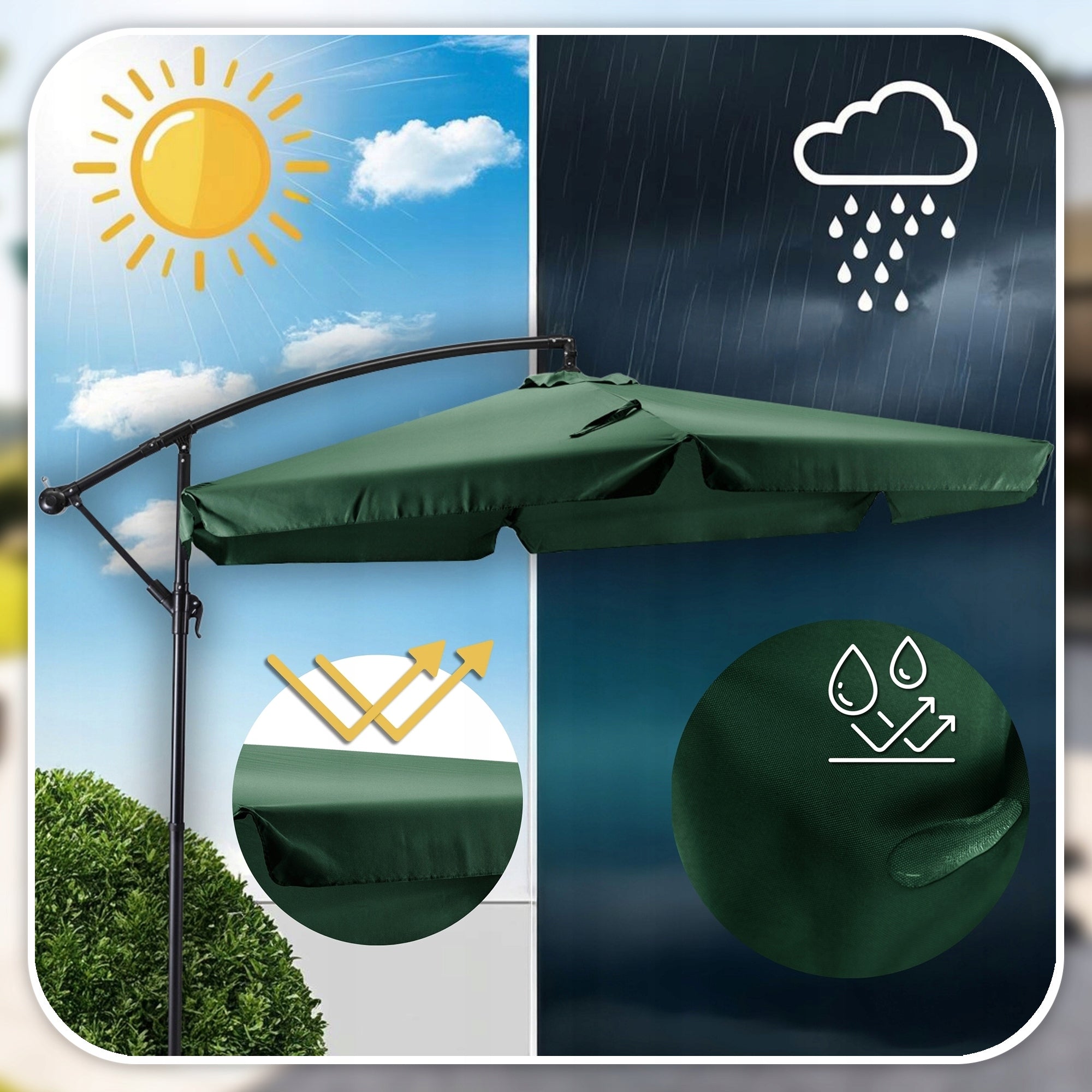Garden Umbrella Large Folding for Terrace Green + COVER AKRON 300cm Diameter/width 300 cm