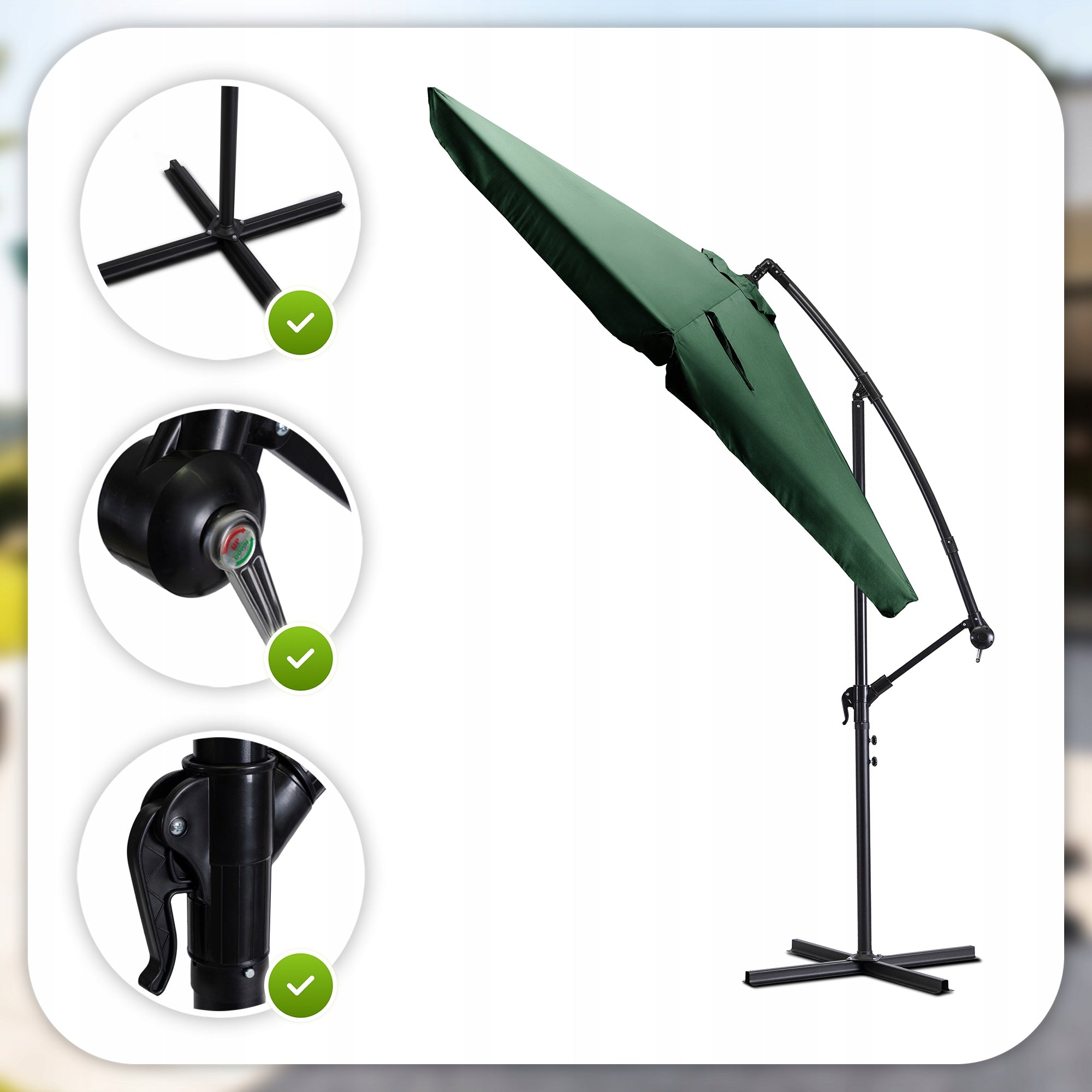 Garden Umbrella Large Folding for Terrace Green + COVER AKRON 300cm Manufacturer code parasol na ogród taras zielony