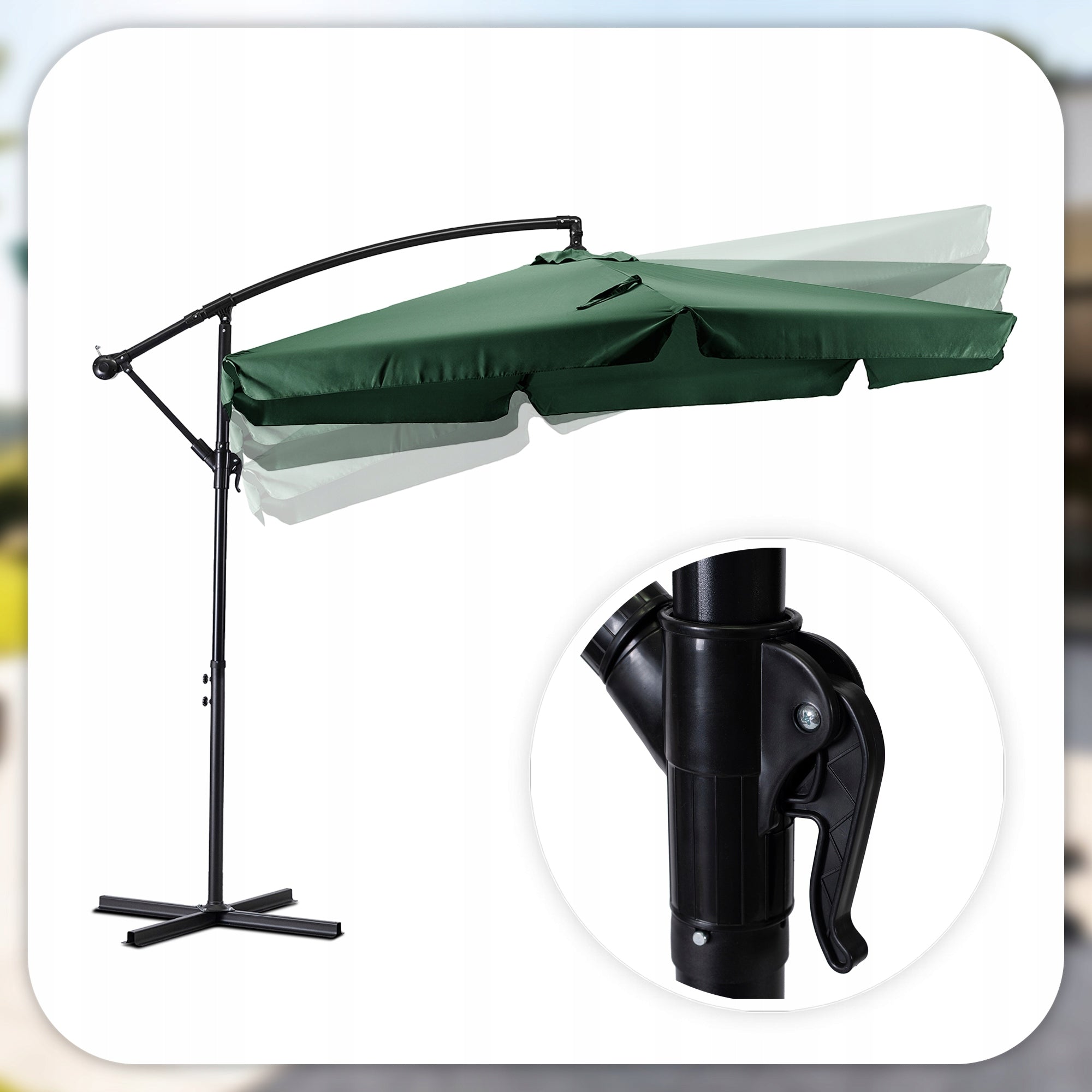 Garden Umbrella Large Folding for Terrace Green + COVER AKRON 300cm Product height 290 cm