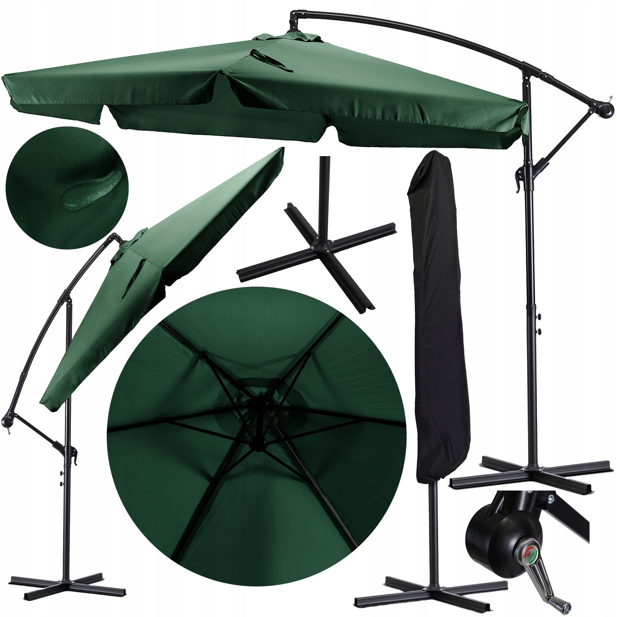 Garden Umbrella Large Folding for Terrace Green + COVER AKRON 300cm