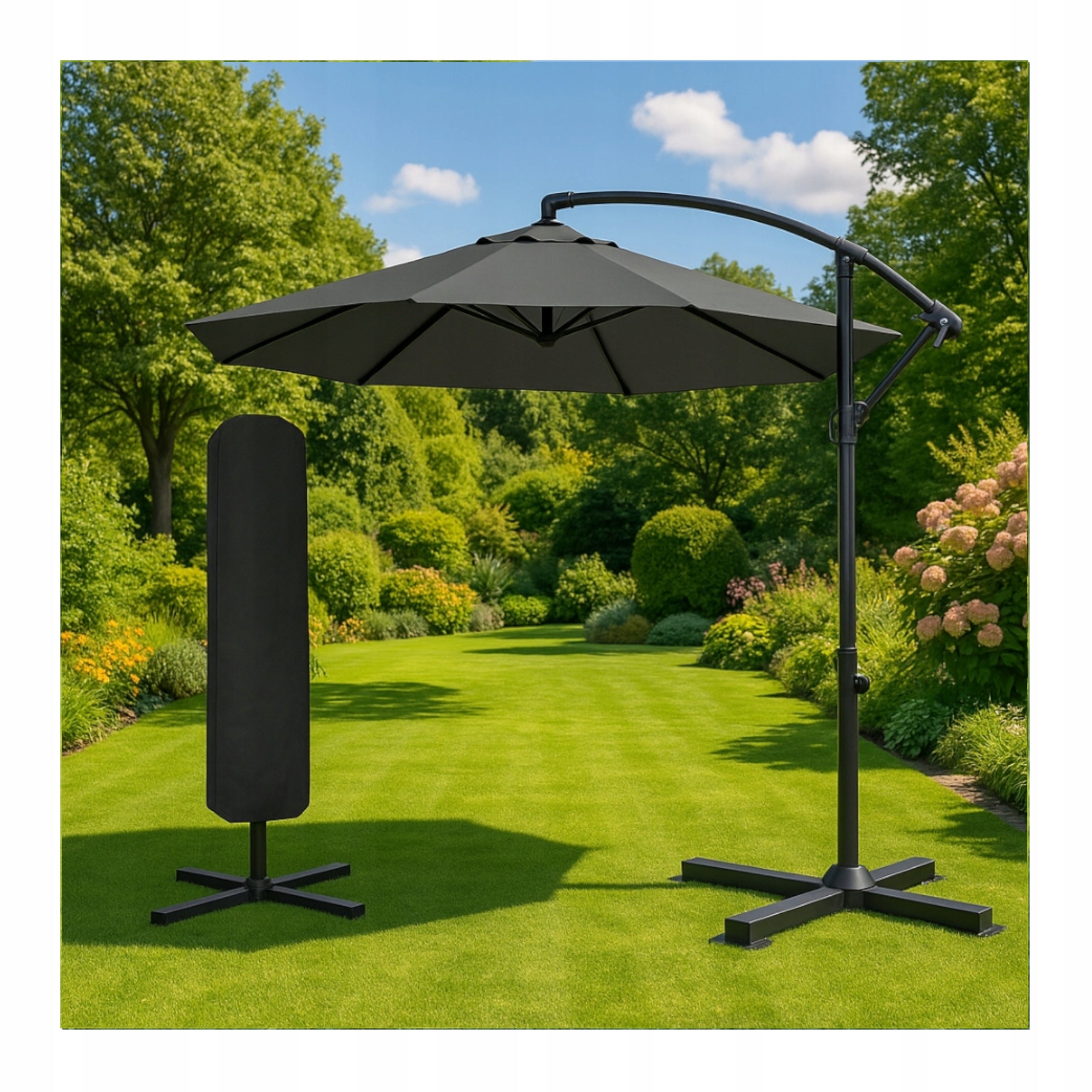 Garden Umbrella Large With Boom Black 3m + Cover SET GIFT