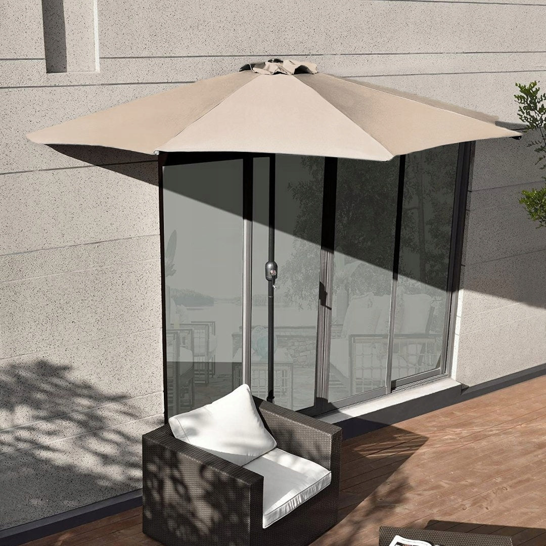 Garden Umbrella Wall Semi-Round Balcony Terrace Crank 270 cm Beige Product height 240 cm