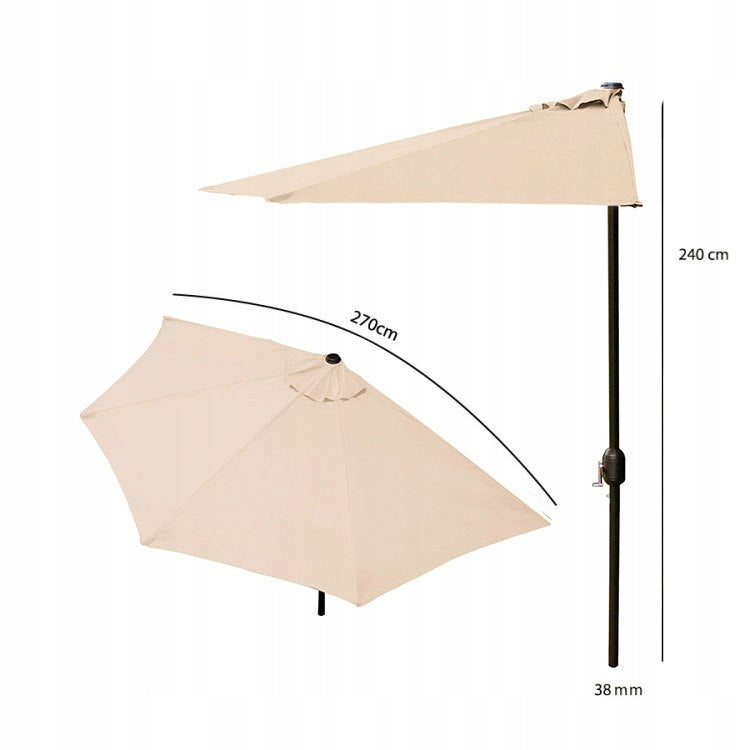 Garden Umbrella Wall Semi-Round Balcony Terrace Crank 270 cm Beige Product weight with unit packaging 5.87 kg