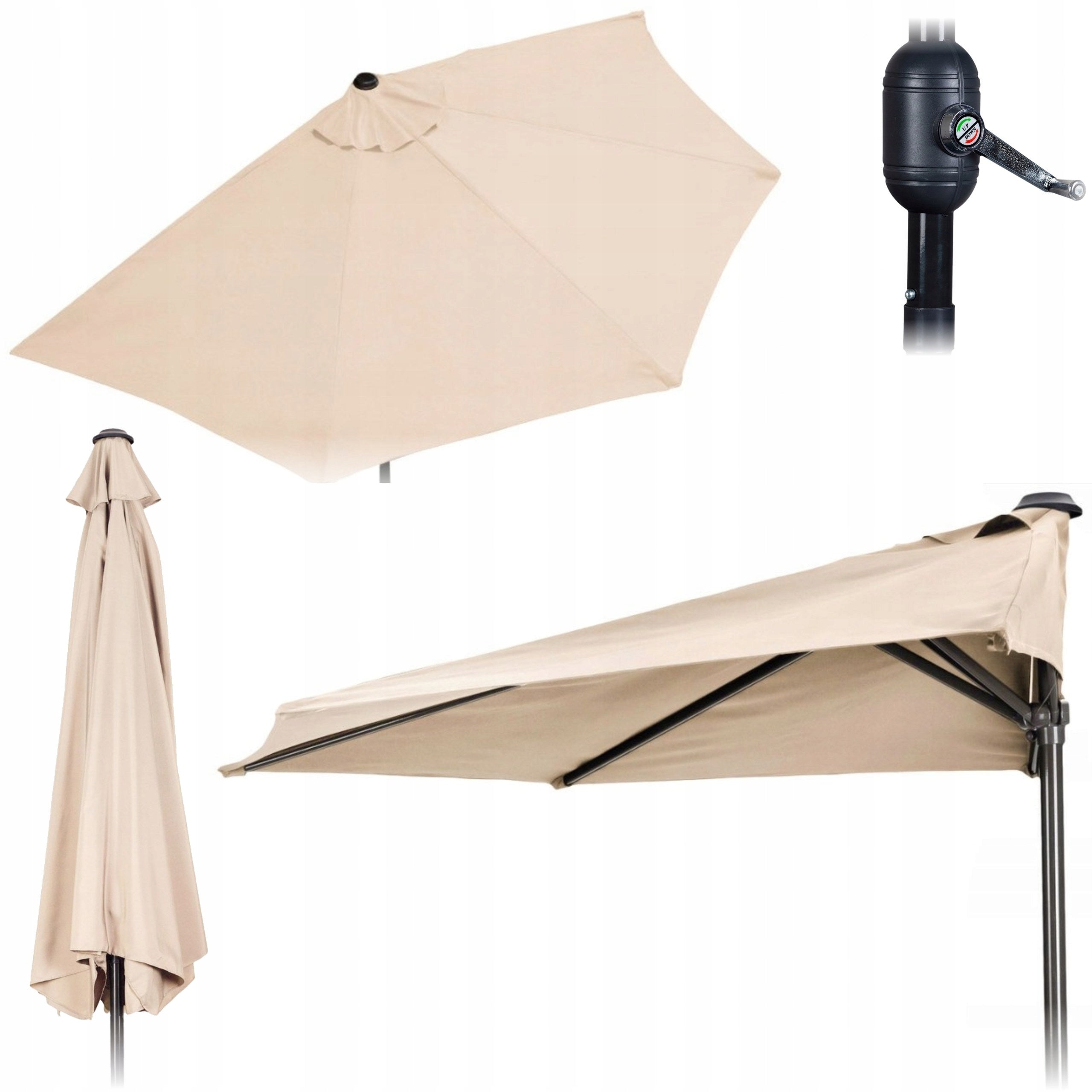 Garden Umbrella Wall Semi-Round Balcony Terrace Crank 270 cm Beige