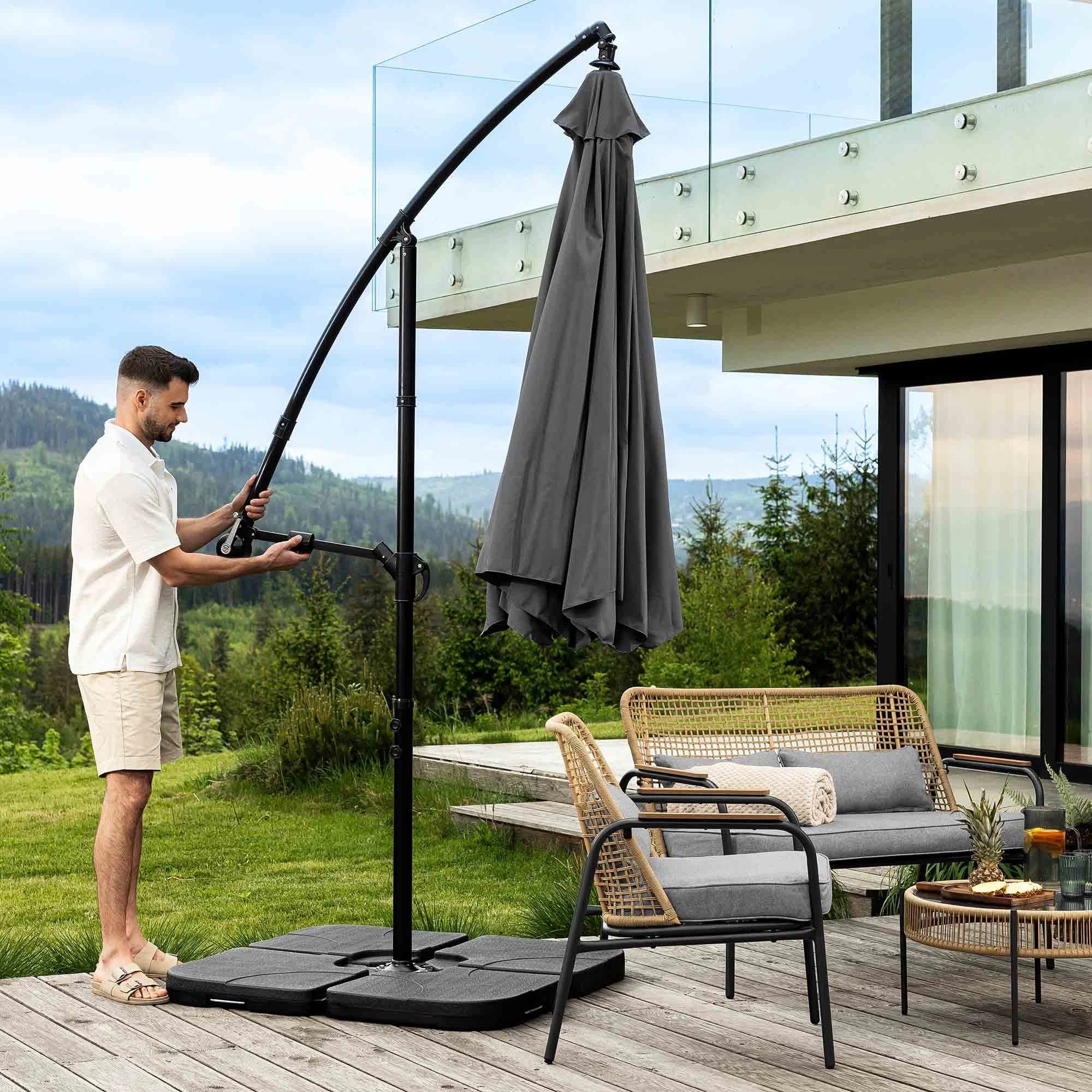 Garden Umbrella with Base Adjustable Load Empoli Grey Manufacturer di volio