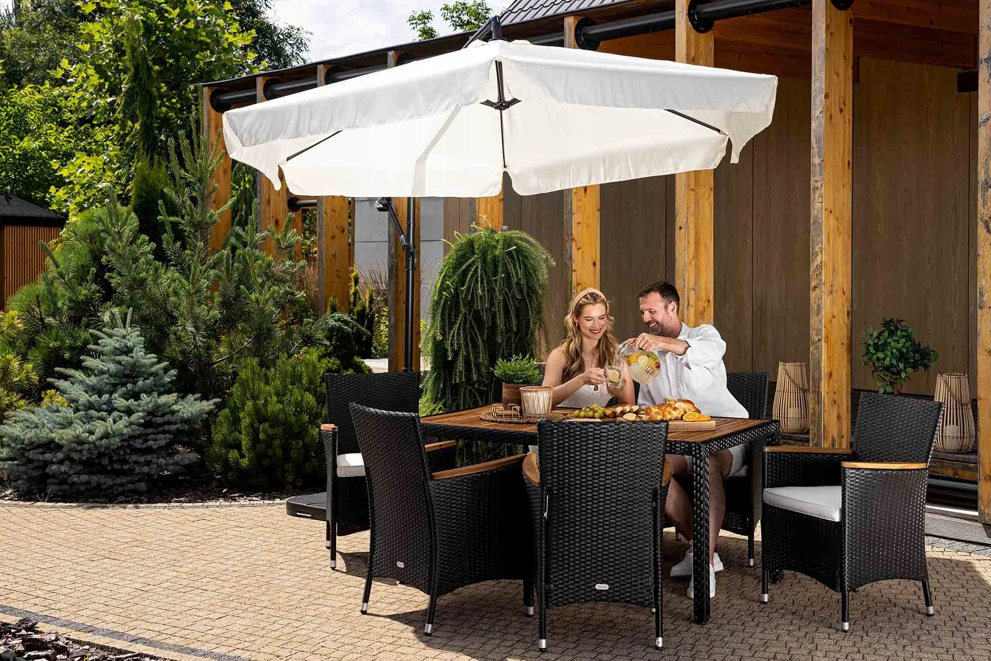 Garden Umbrella with Base Adjustable with Boom Empoli Cream Color beige