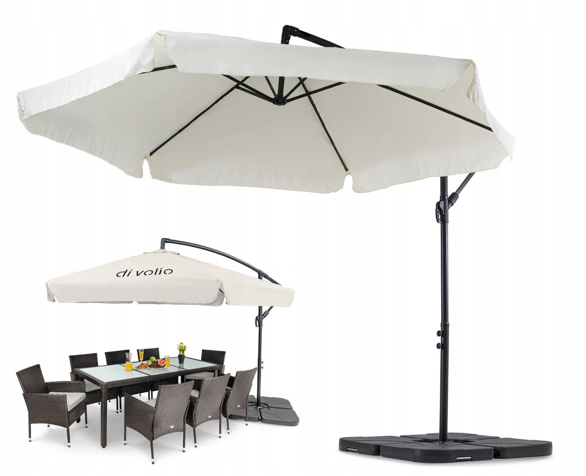 Garden Umbrella with Base Adjustable with Boom Empoli Cream