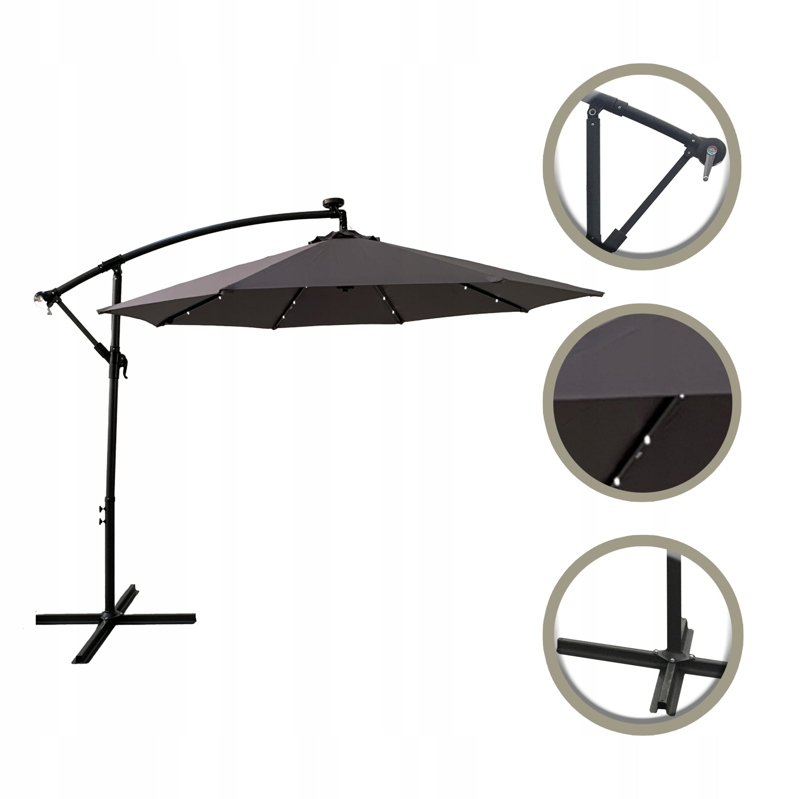 Garden Umbrella with Crank Boom FOLDING LED Solar Lights Packaging status original