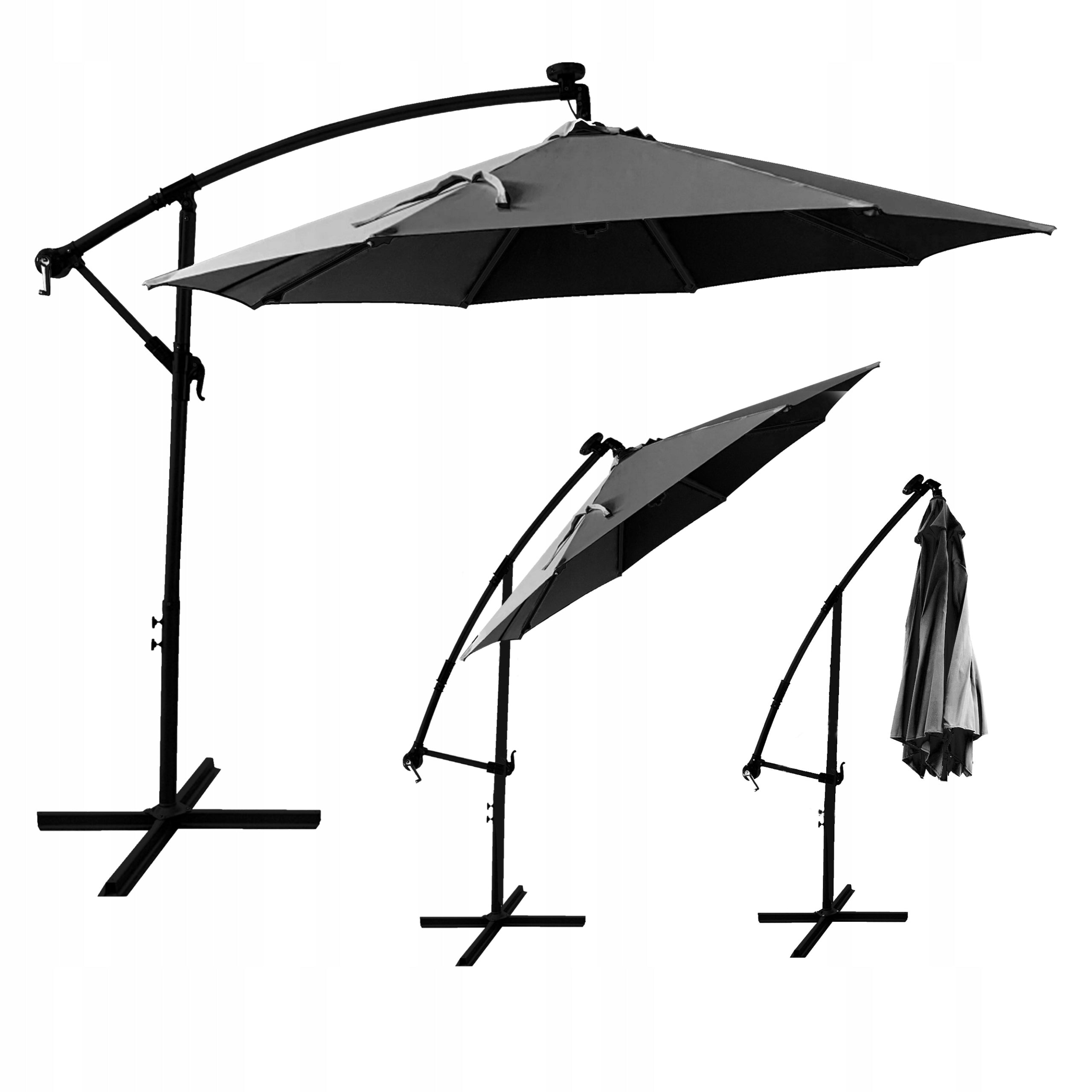 Garden Umbrella with Crank Boom FOLDING LED Solar Lights