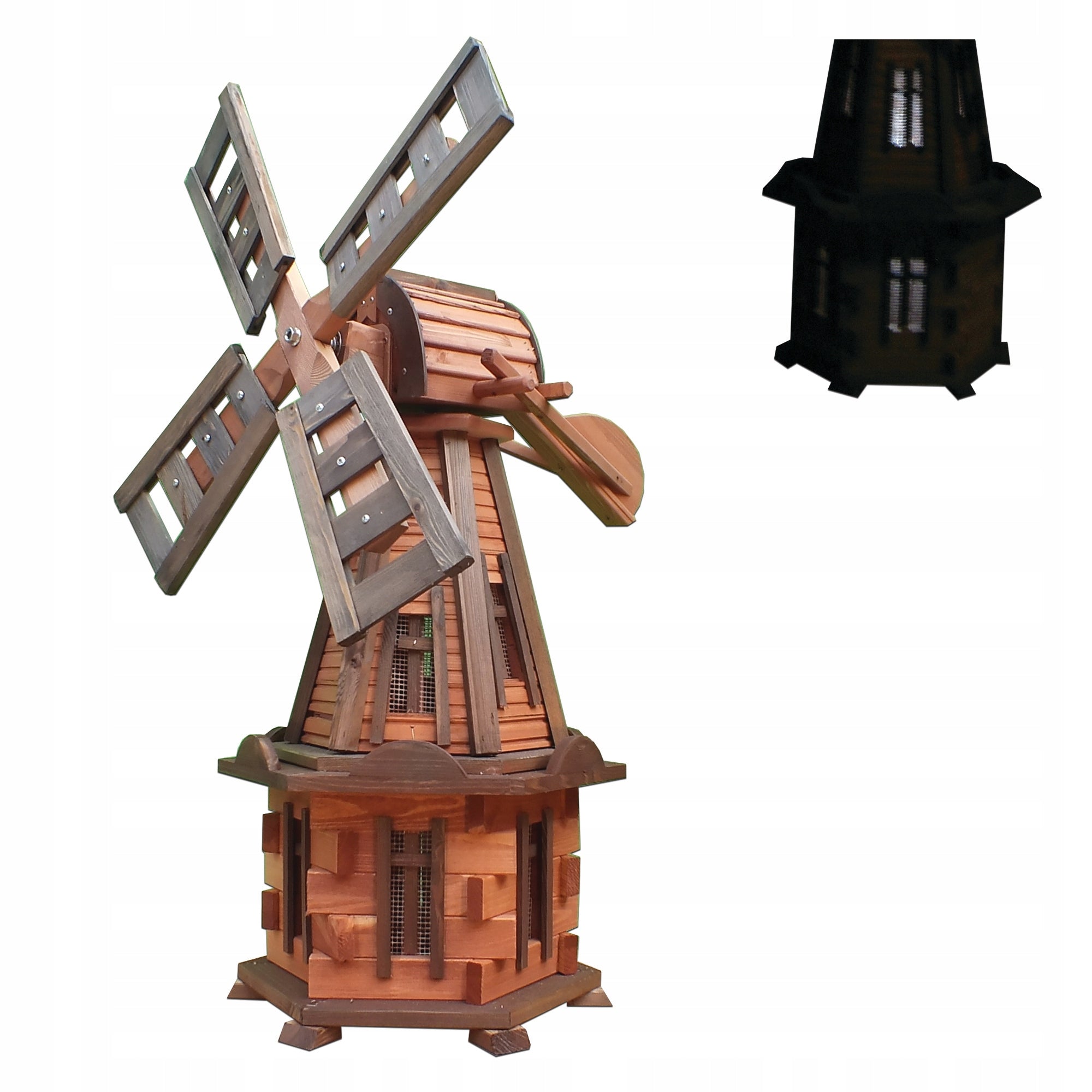 Garden Windmill with Solar Lighting LED Wood for Garden 100 cm PL