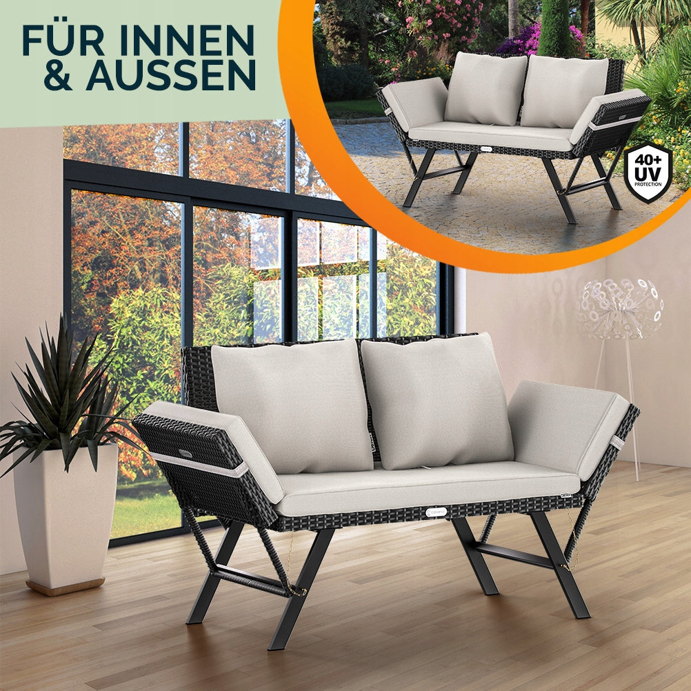 Garden bench couch lounger function unfolding rattan cushion Brand Casaria