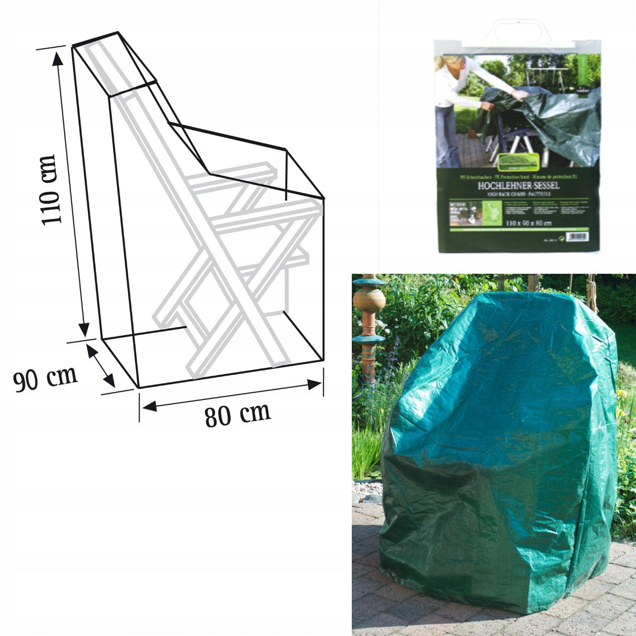 Garden chair cover with PE 110 x 90 x 80 cm green