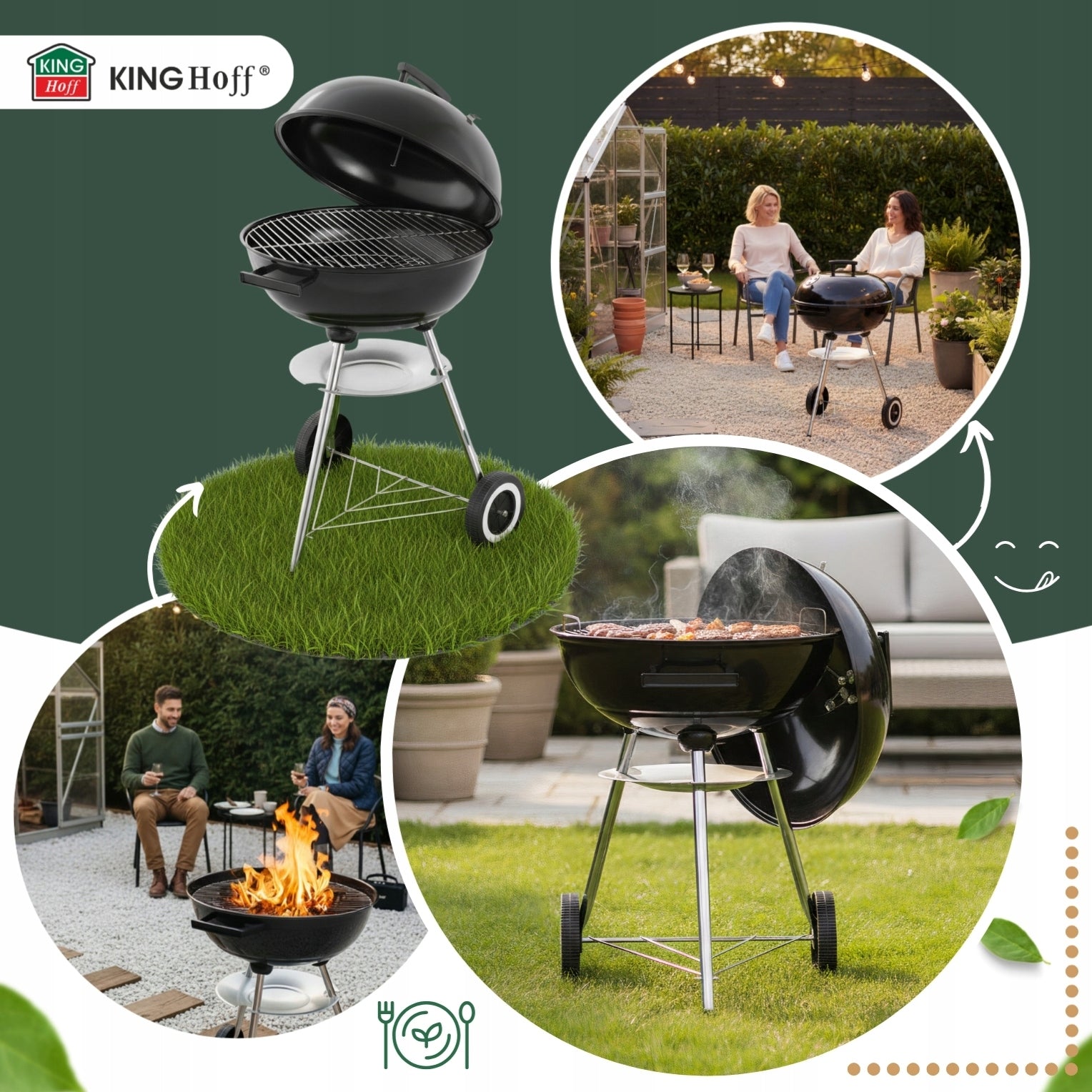 Garden charcoal grill KINGHOFF KH-2033 with Cover 41 cm on Wheels Grate Grate length 41 cm