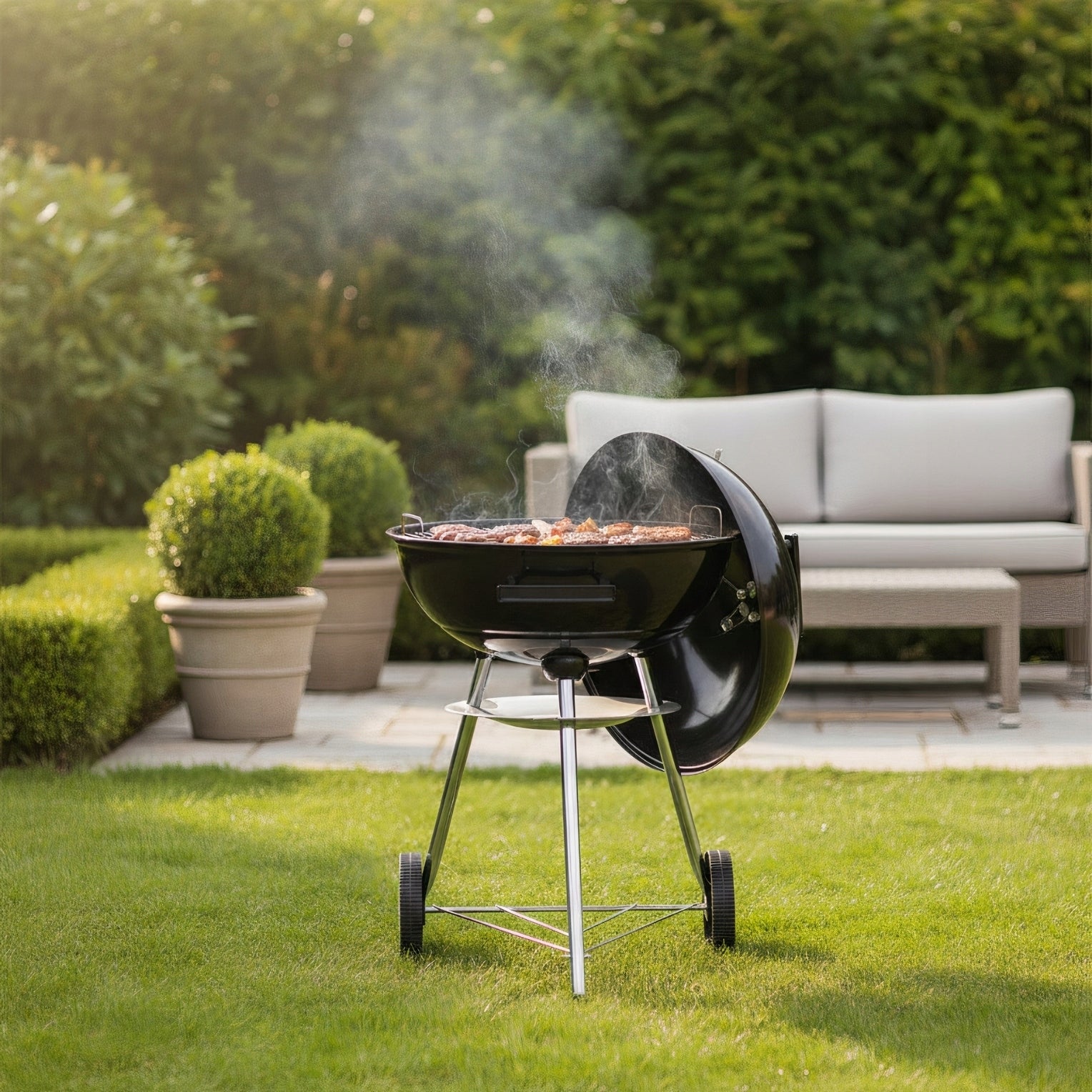 Garden charcoal grill KINGHOFF KH-2033 with Cover 41 cm on Wheels Grate Packaging status original