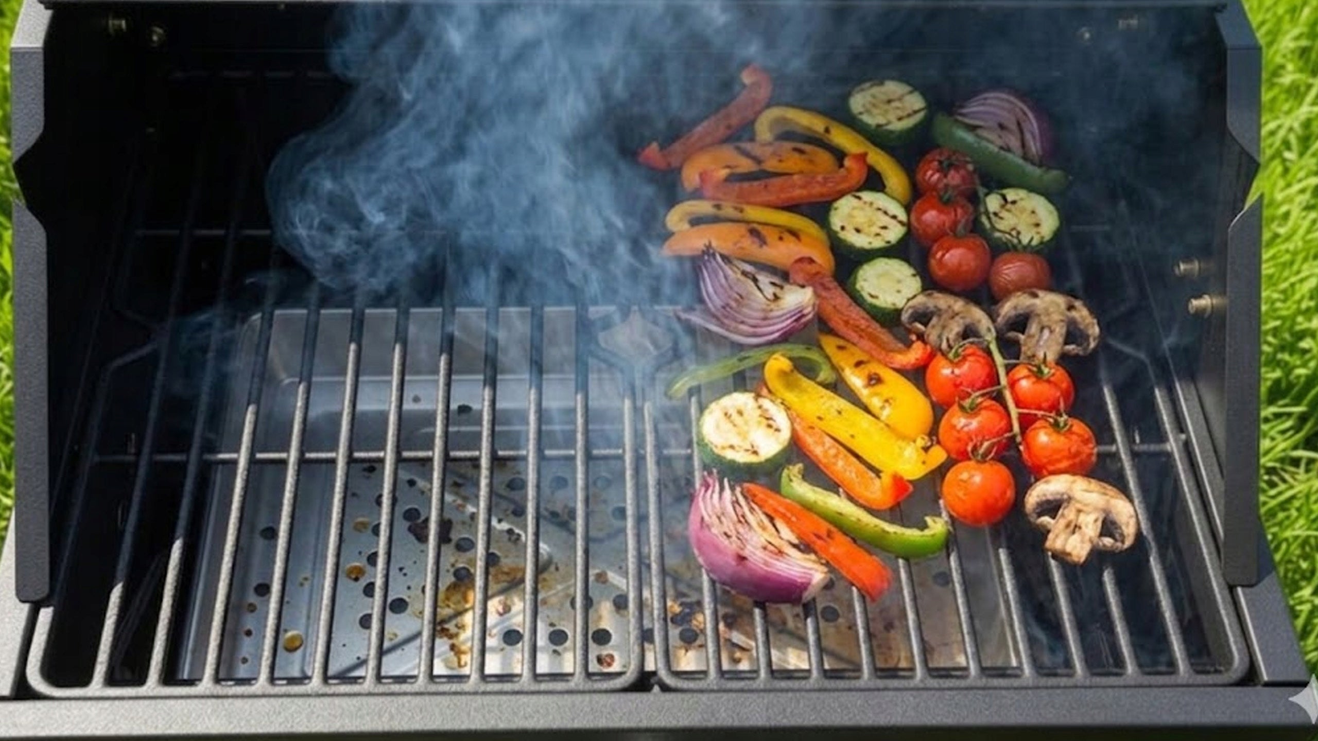Garden charcoal grill large cover adjustable grate cast iron thermometer glass Grill depth 56 cm