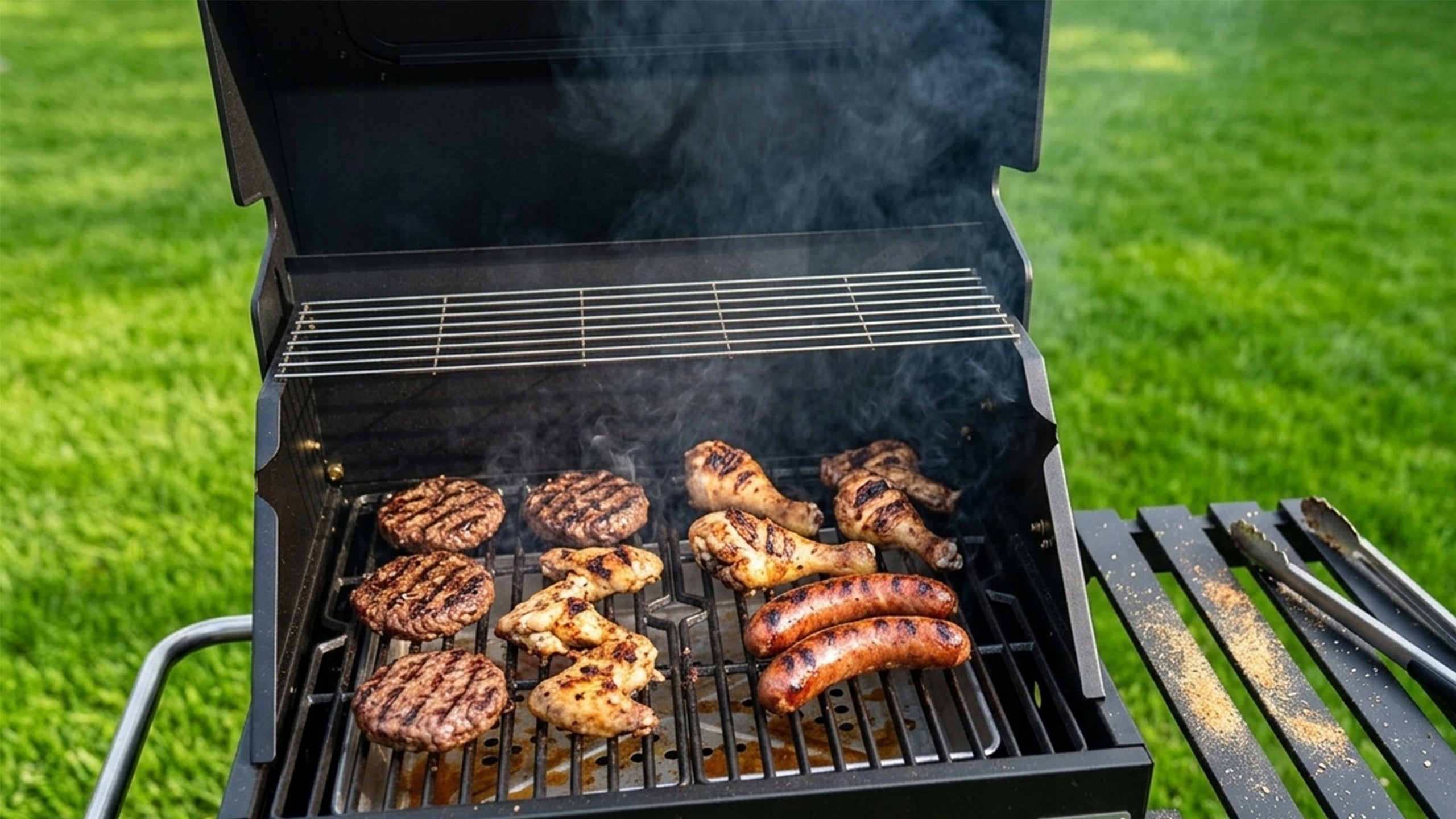 Garden charcoal grill large cover adjustable grate cast iron thermometer glass Grill height 112 cm