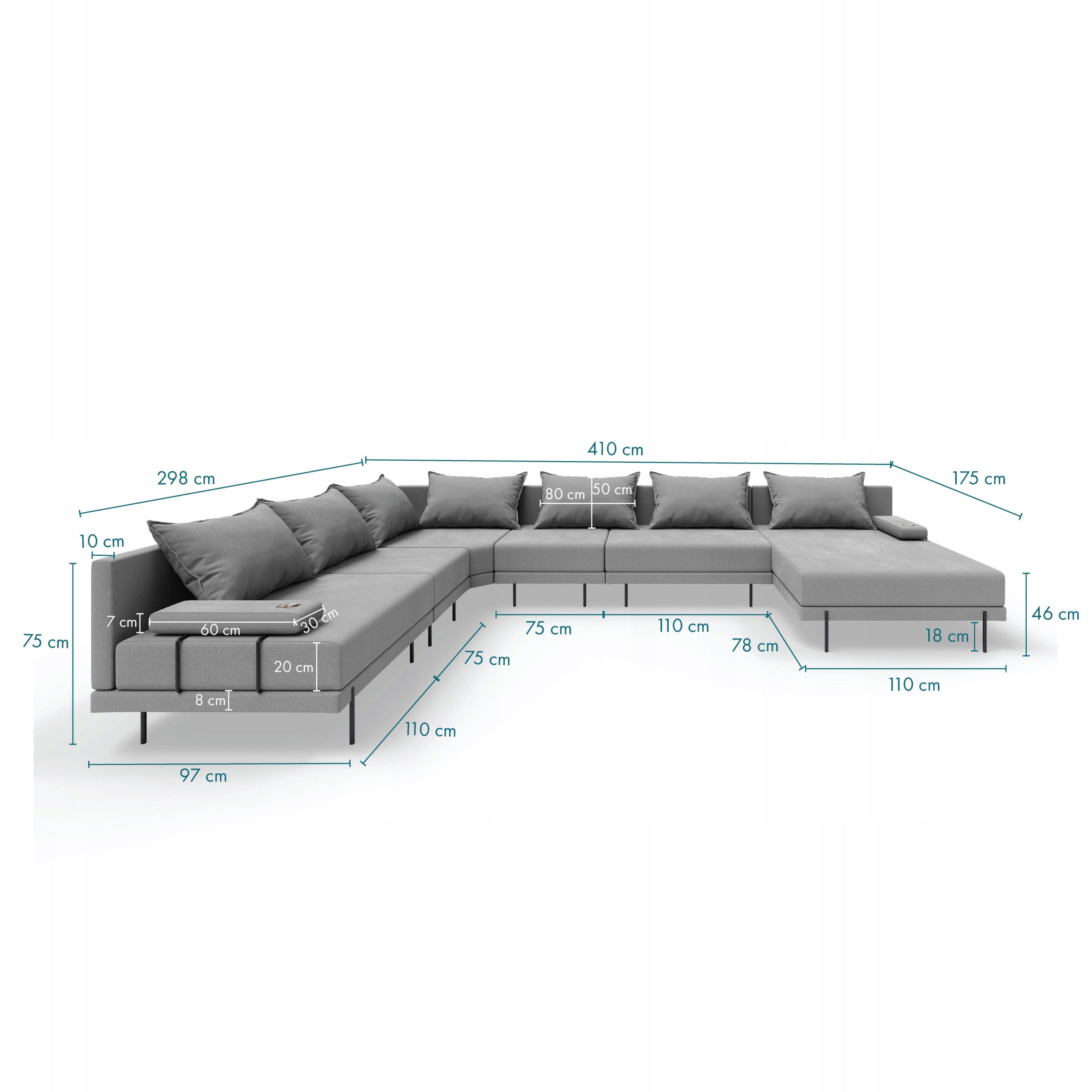 Garden corner sofa Bahama XXL Grey Striped U 410 cm Seating set -LEFT Color multicolor